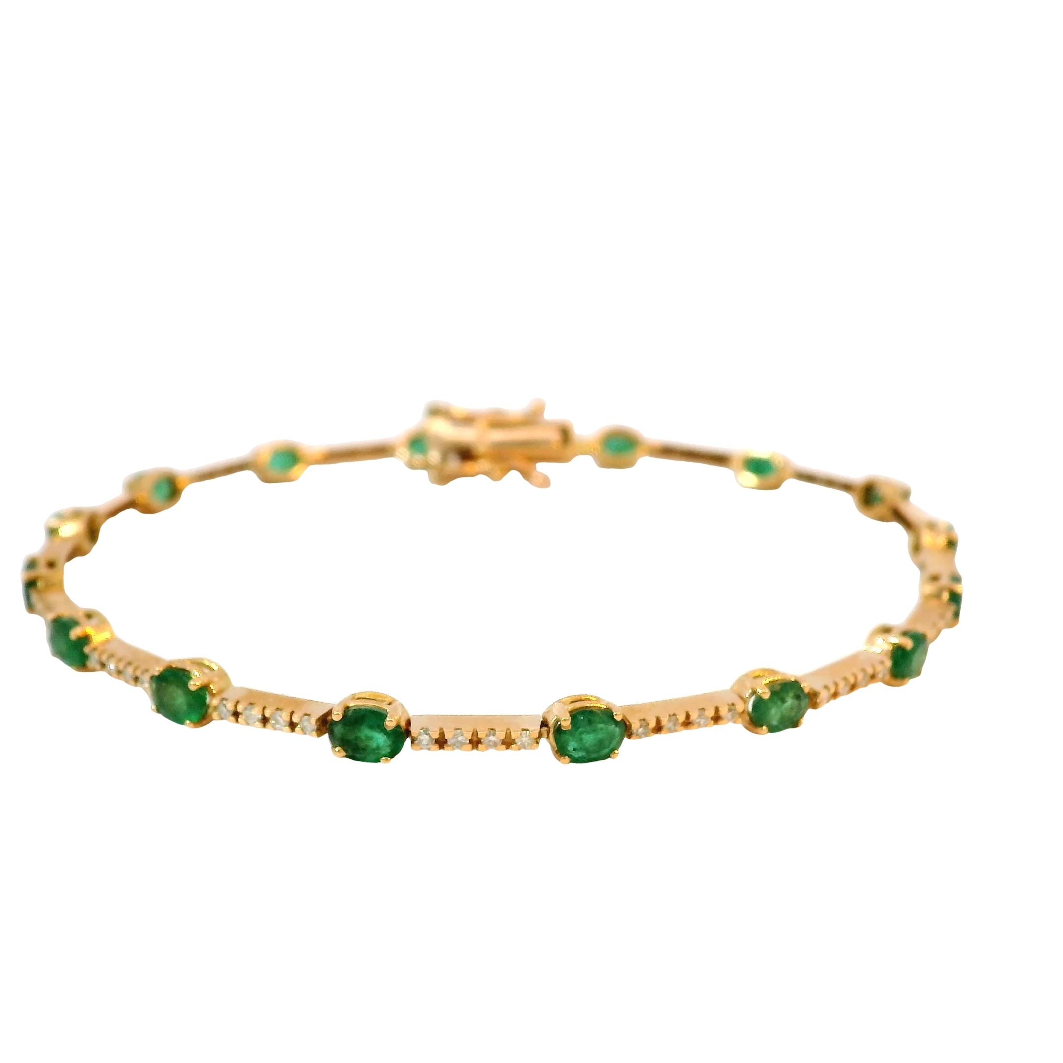 18K Rose Gold Emerald & Diamonds Bracelet 2.66 TCW