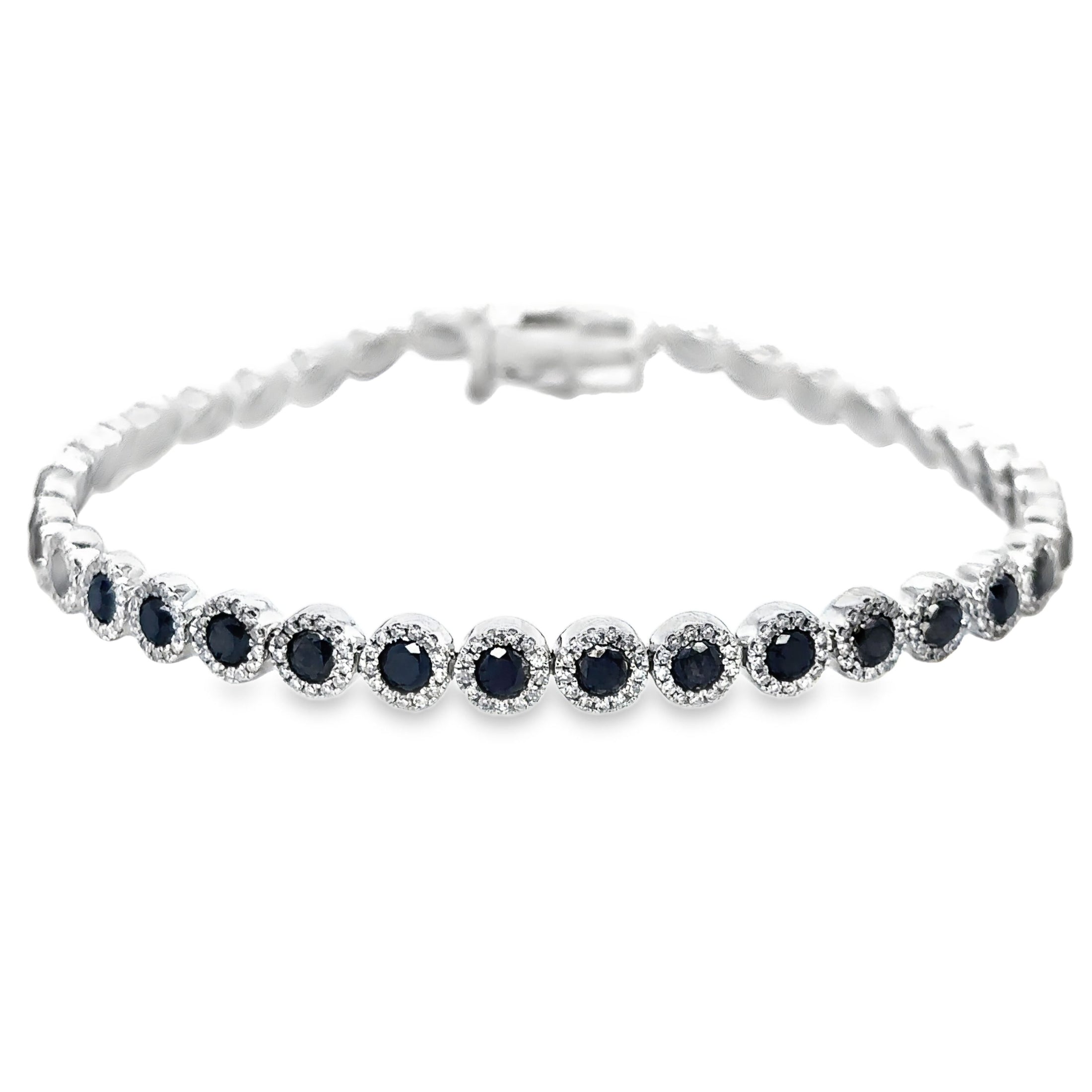 14K Yellow Gold Black & White Diamond Tennis Bracelet 0.81 TCW