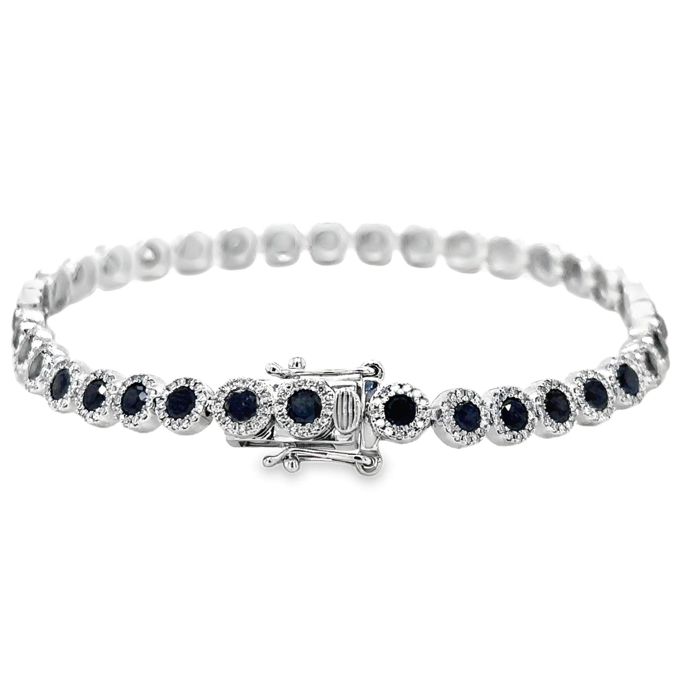 14K Yellow Gold Black & White Diamond Tennis Bracelet 0.81 TCW