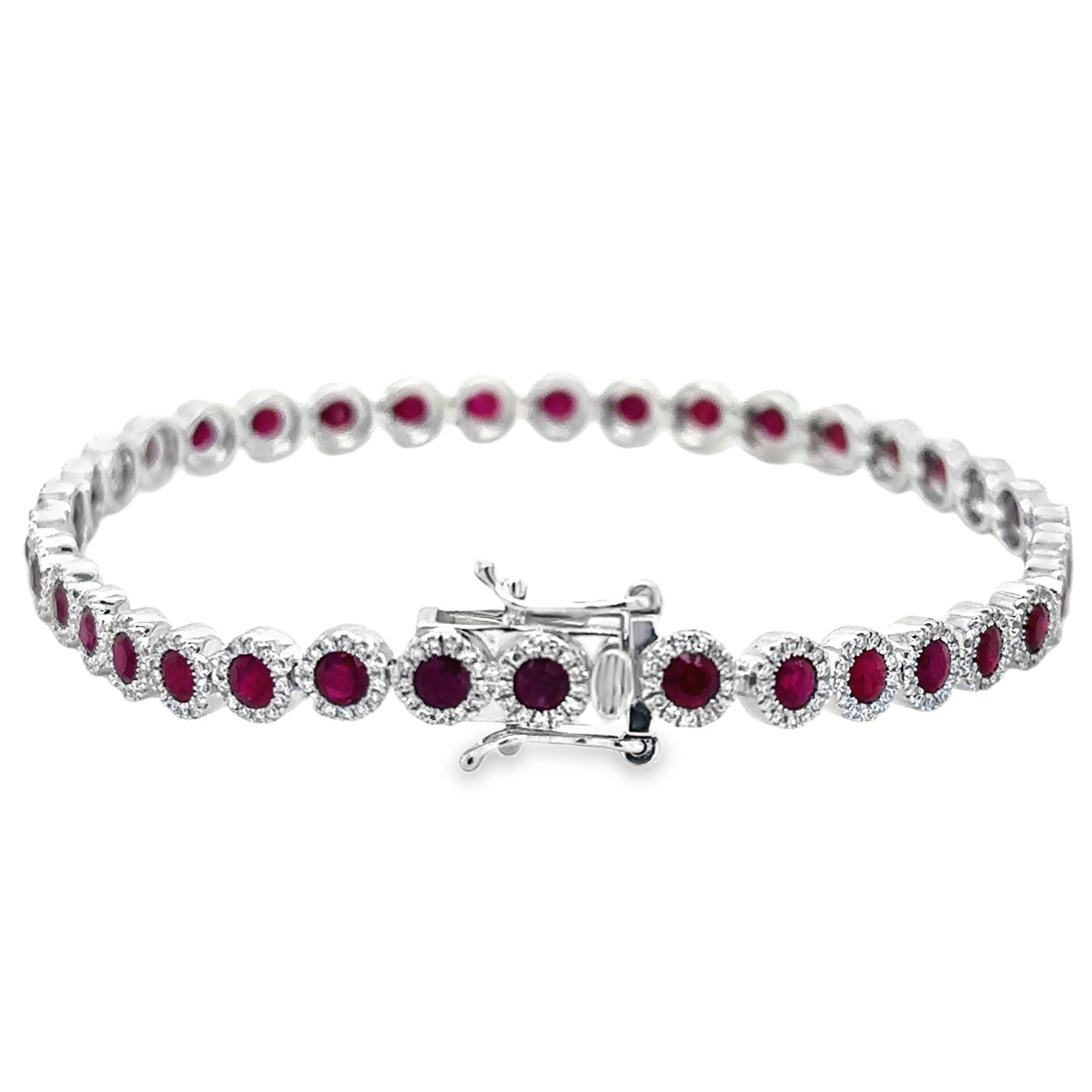 14K White Gold Ruby & Diamonds Tennis Bracelet 4.90 TCW