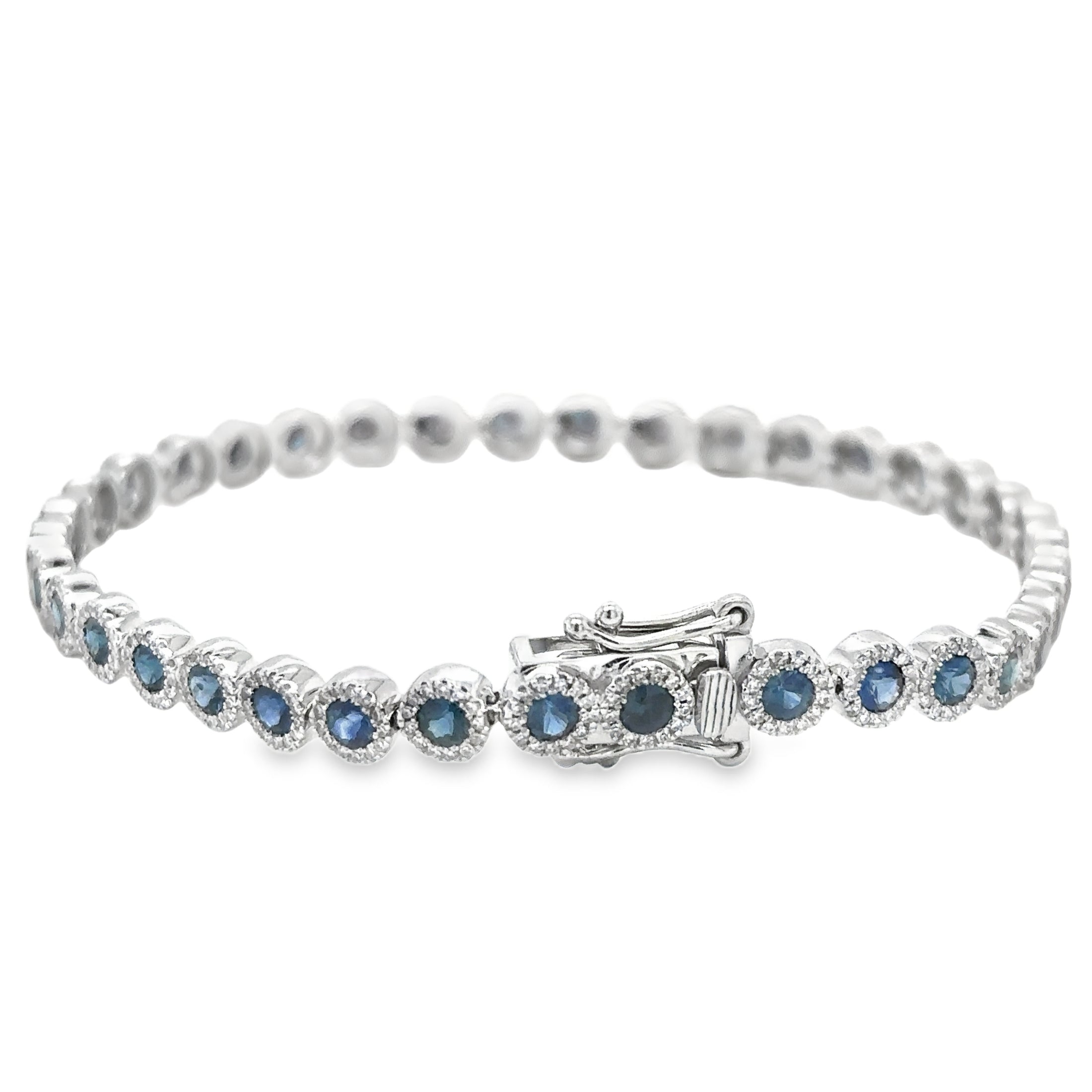 14K White Gold Sapphire & Diamonds Tennis Bracelet 4.62 TCW