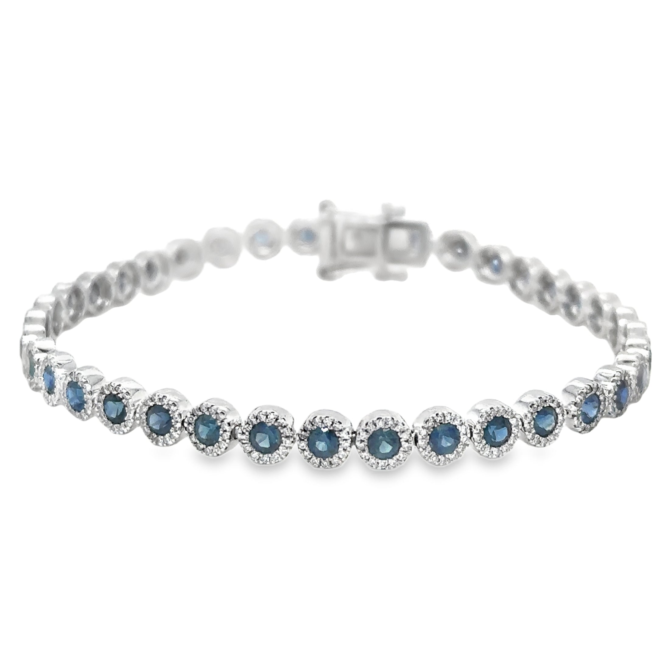 14K White Gold Sapphire & Diamonds Tennis Bracelet 4.62 TCW