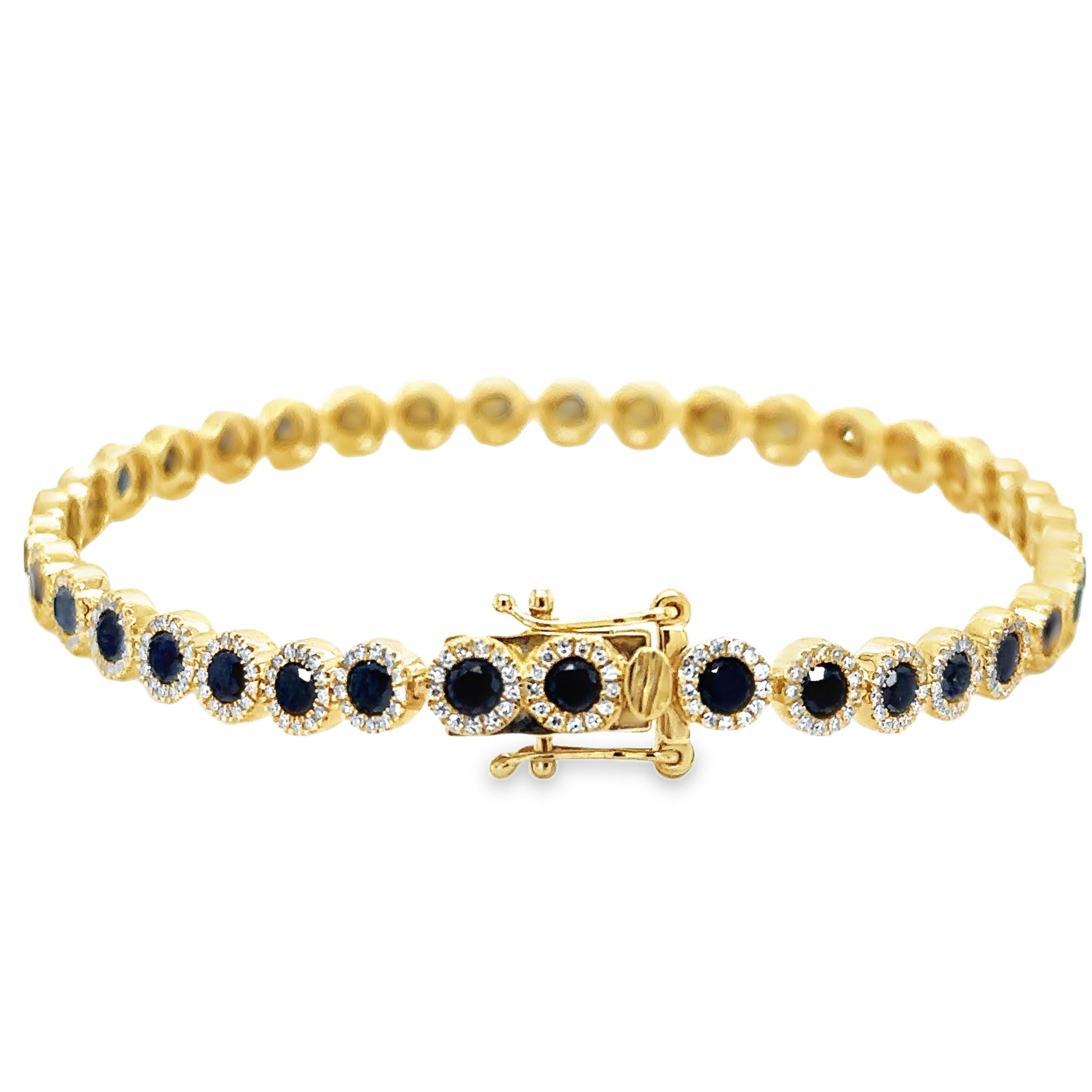 14K Yellow Gold Black & White Diamond Tennis Bracelet 0.83 TCW