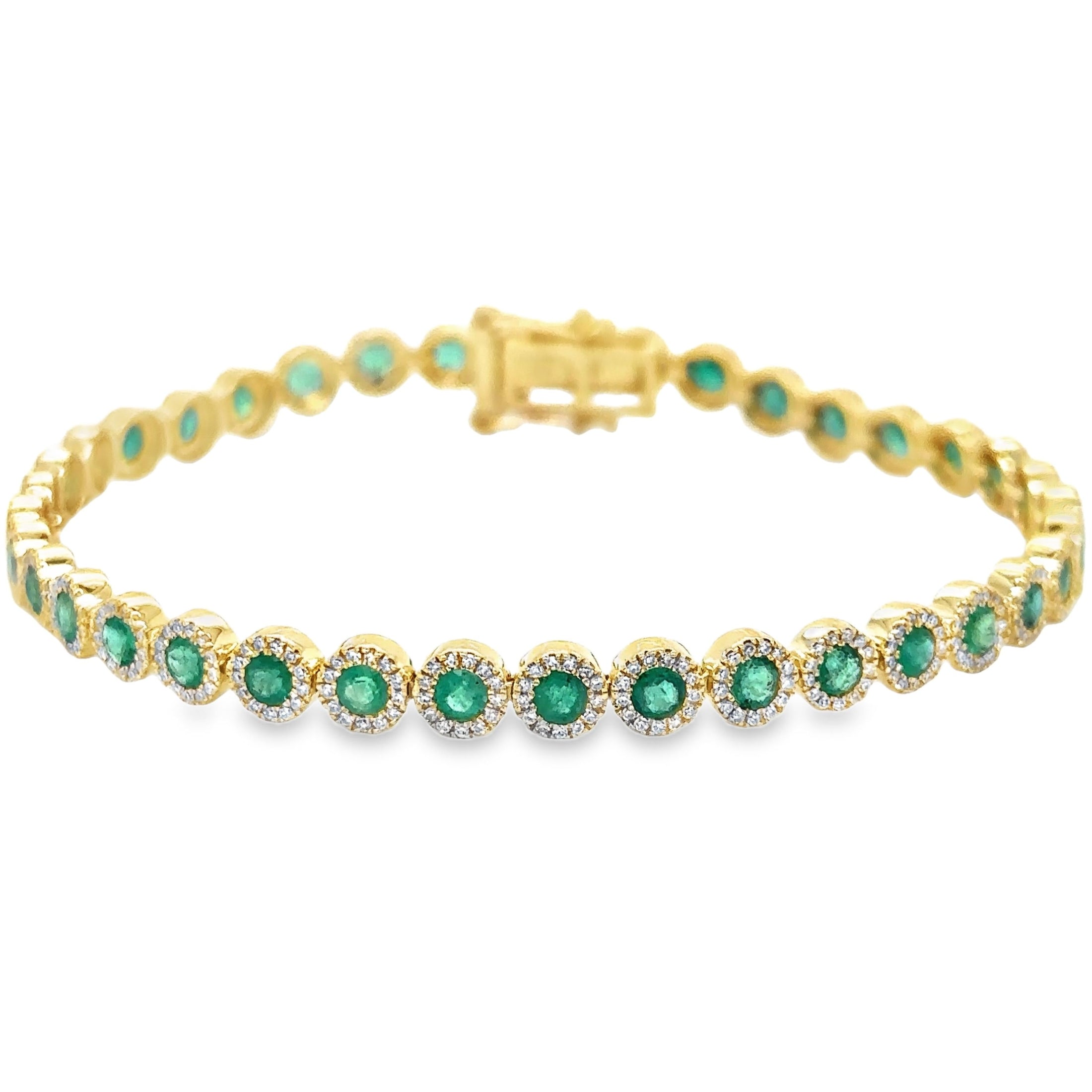 14K Yellow Gold Emerald & Diamonds Tennis Bracelet 3.75 TCW