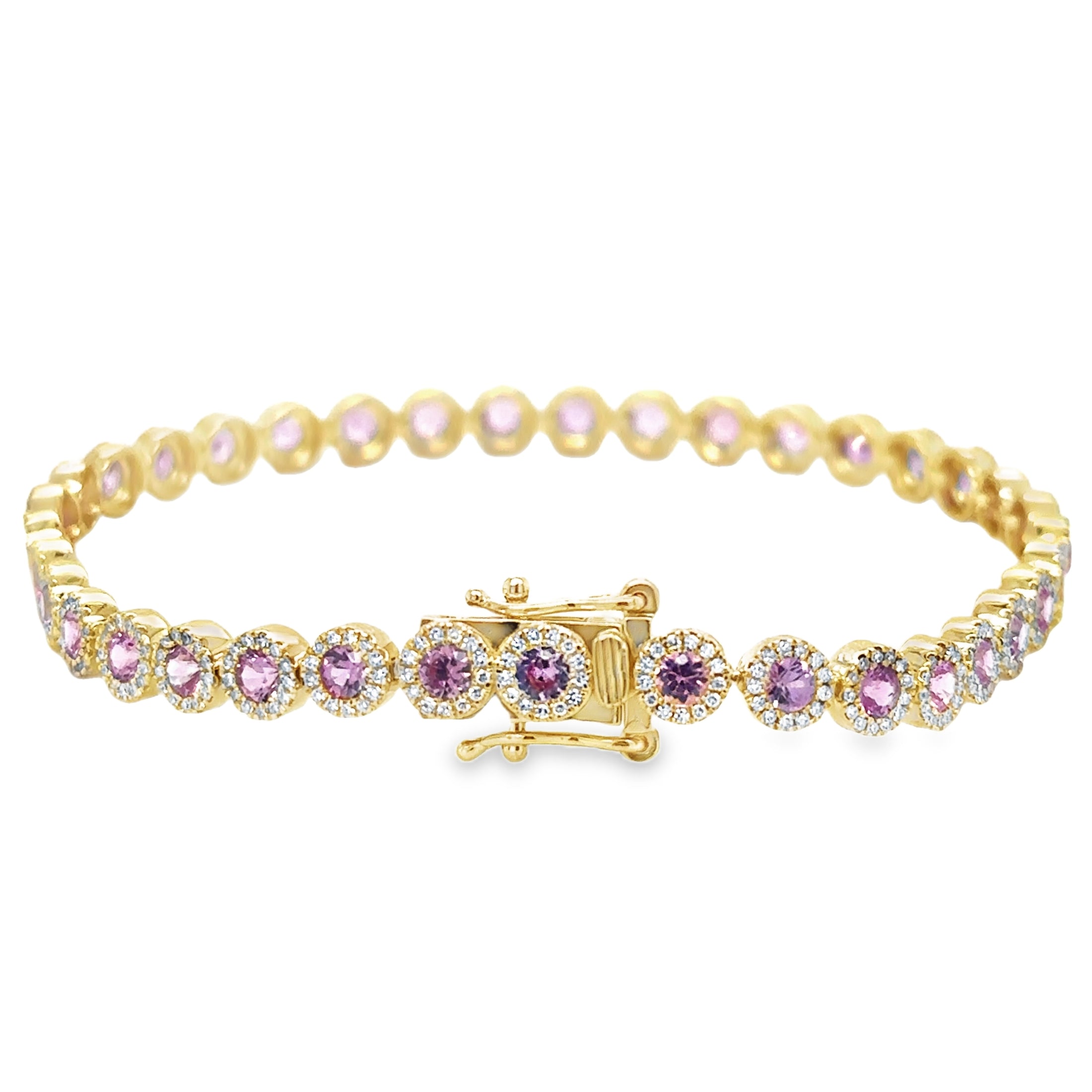 14K Yellow Gold Pink Sapphire & Diamonds Tennis Bracelet 4.62 TCW