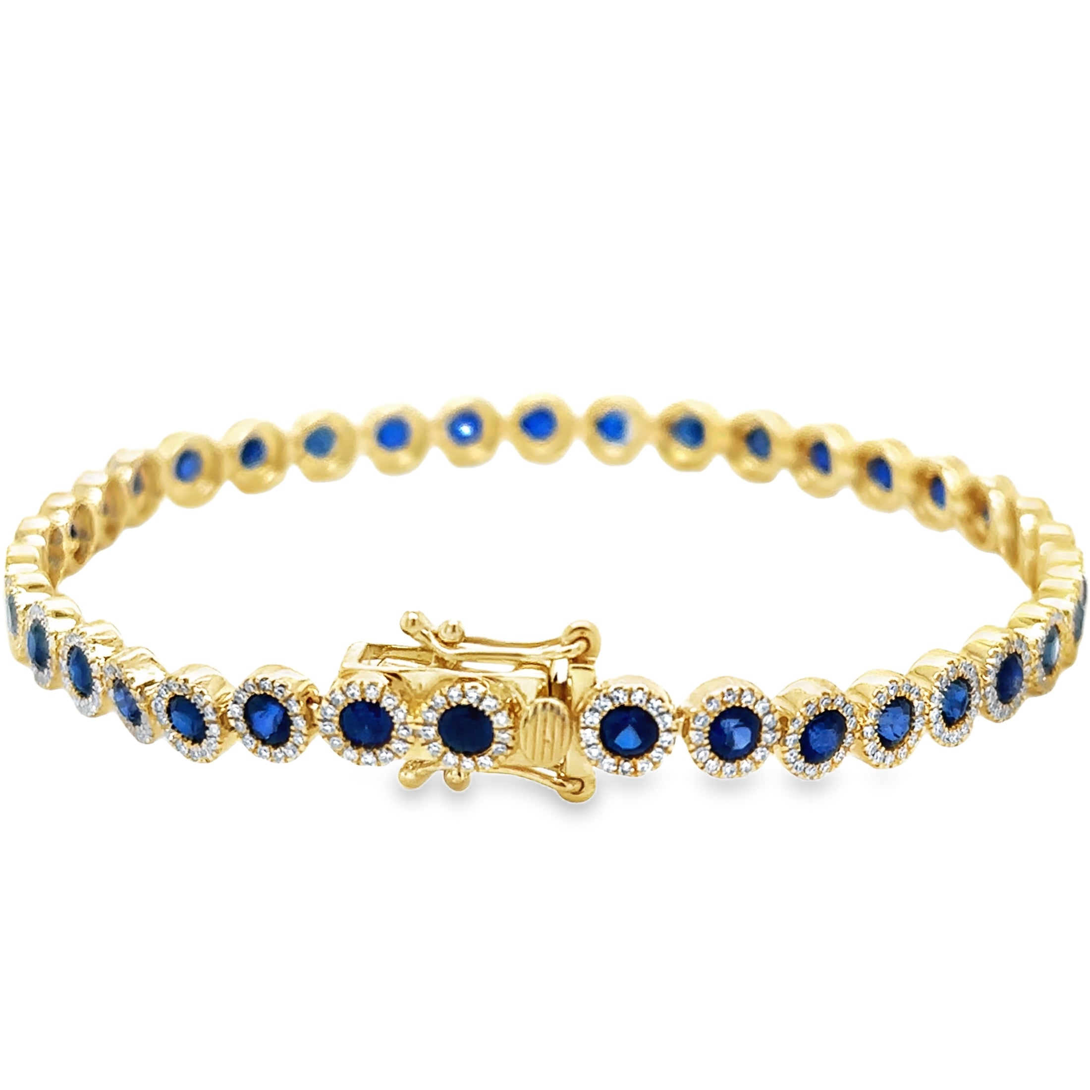 14K Yellow Gold Sapphire & Diamonds Tennis Bracelet 4.84 TCW