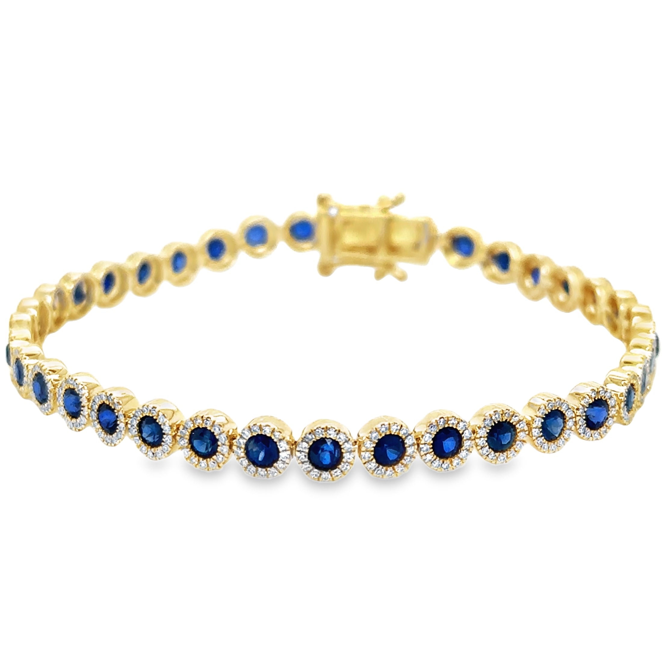 14K Yellow Gold Sapphire & Diamonds Tennis Bracelet 4.84 TCW