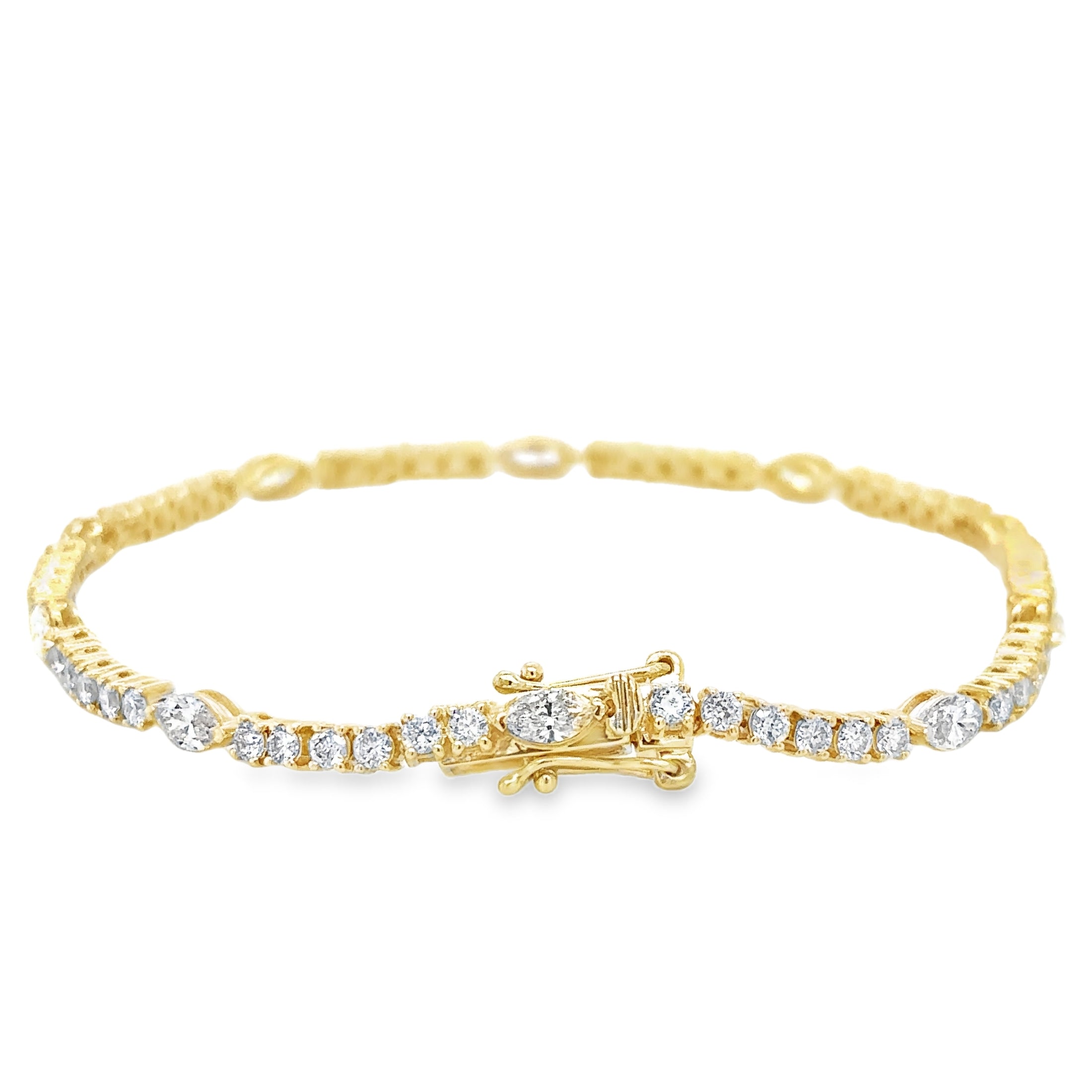 14K Yellow Gold Marquise & Round Diamond Tennis Bracelet 1.49 TCW