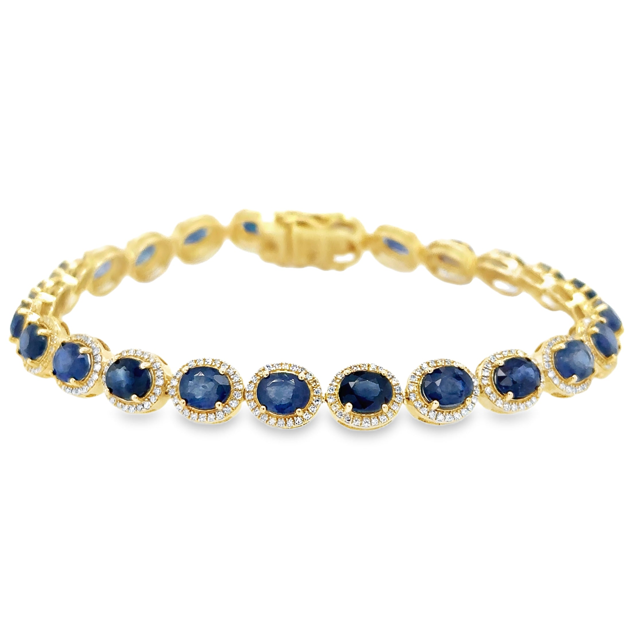 14K Yellow Gold Diamond Sapphire Oval Shape Bracelet 11.87 TCW