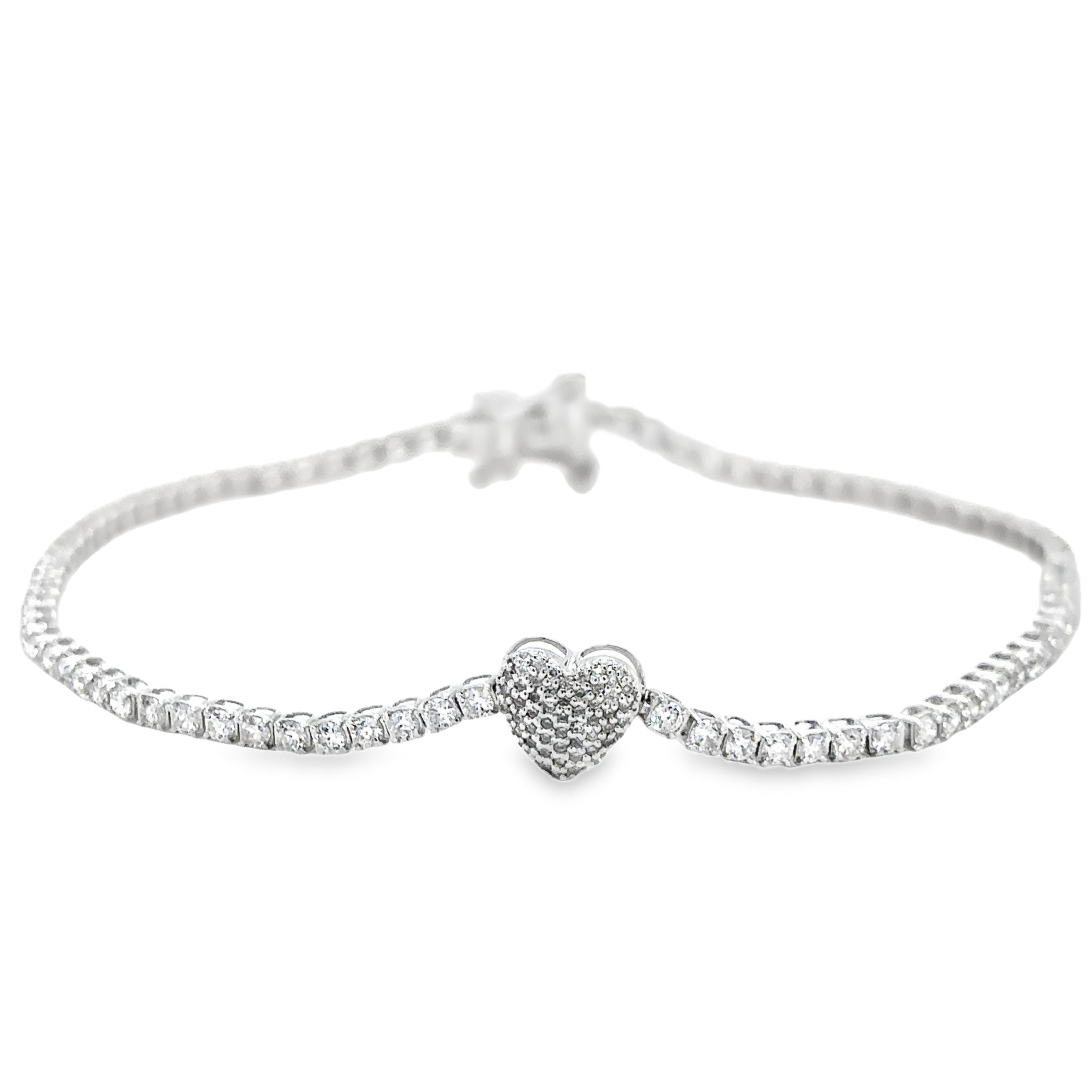 14K White Gold Diamonds Heart Tennis Bracelet 1.57 TCW