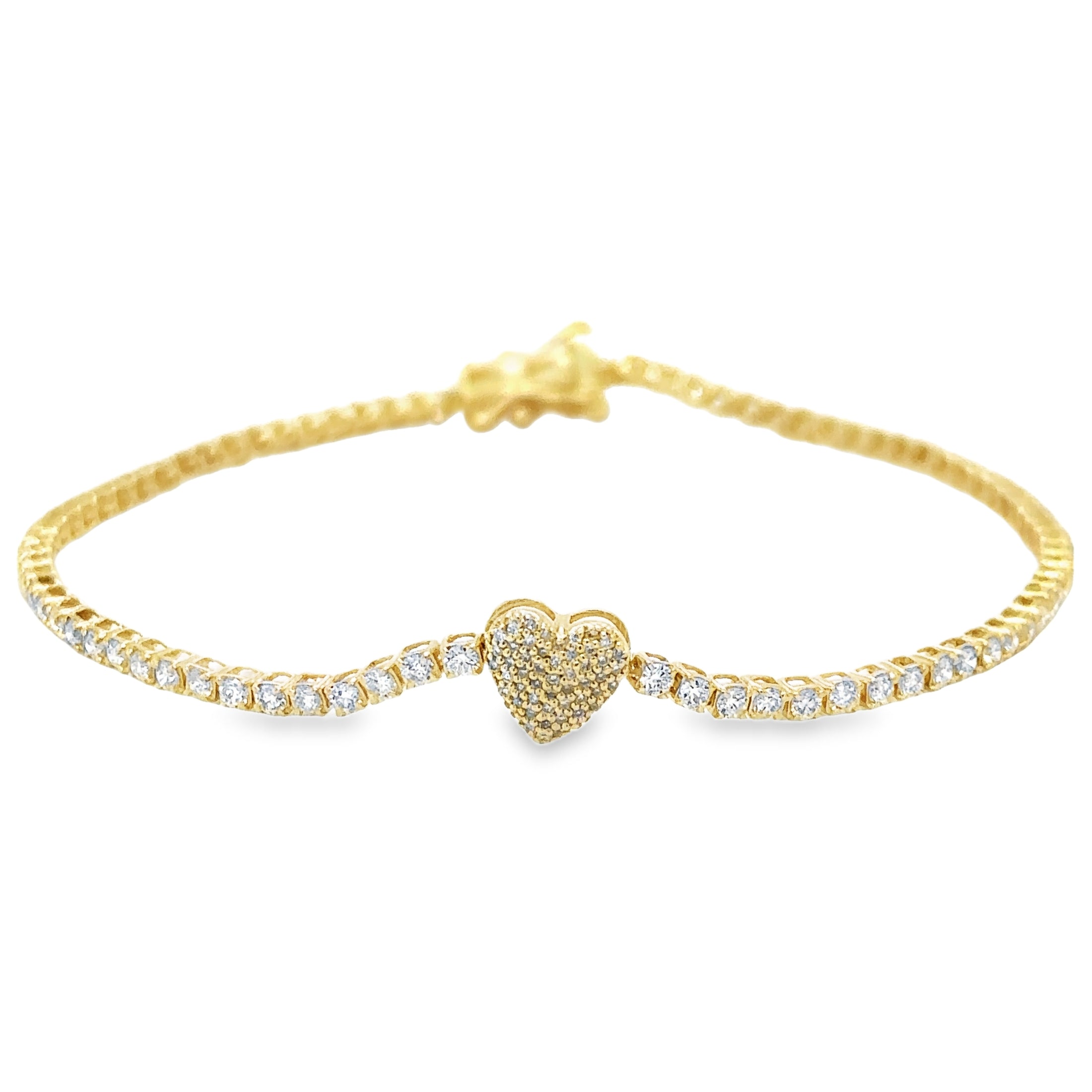 14K Yellow Gold Diamonds Heart Tennis Bracelet 1.53 TCW