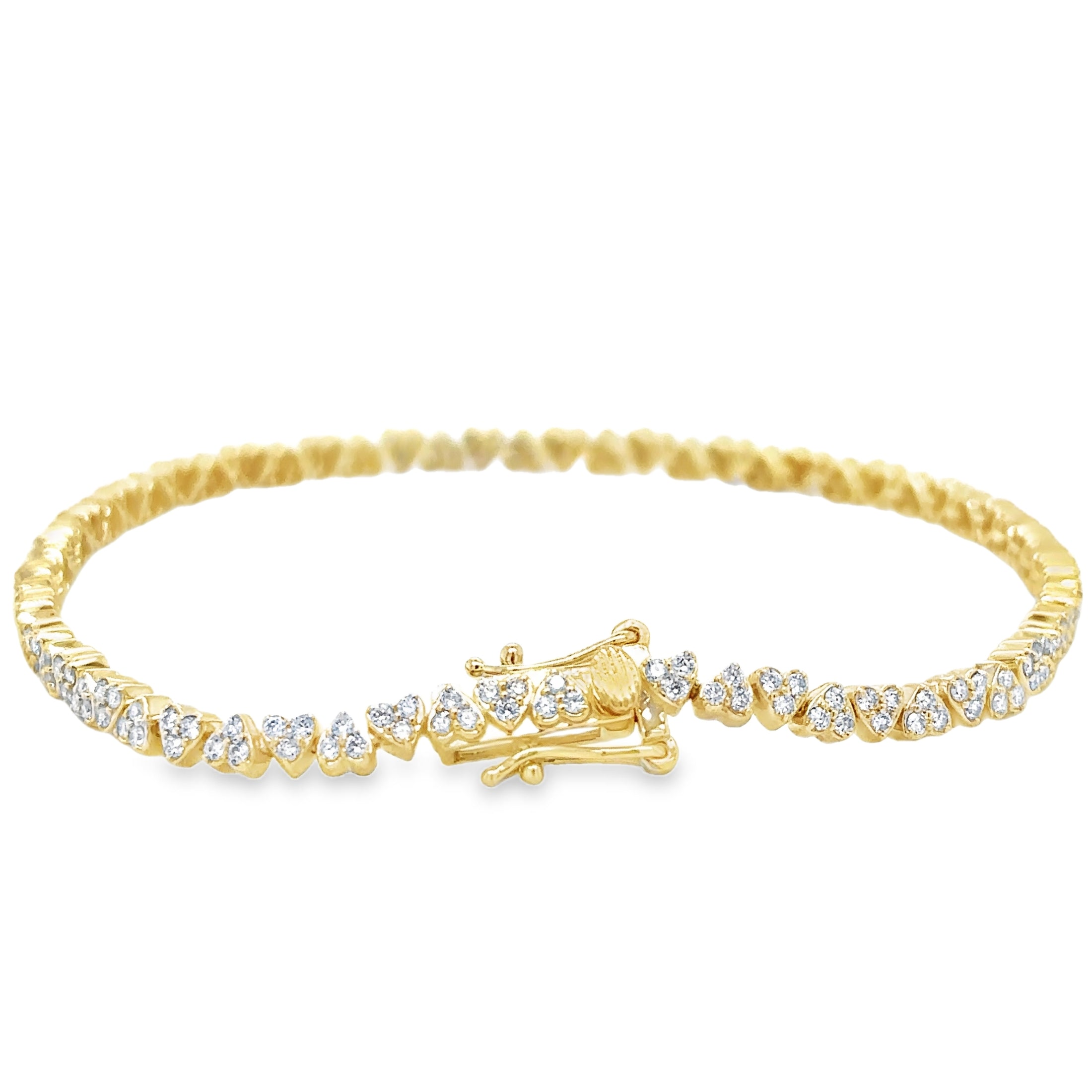14K Yellow Gold Diamonds Heart Tennis Bracelet 1.33 TCW