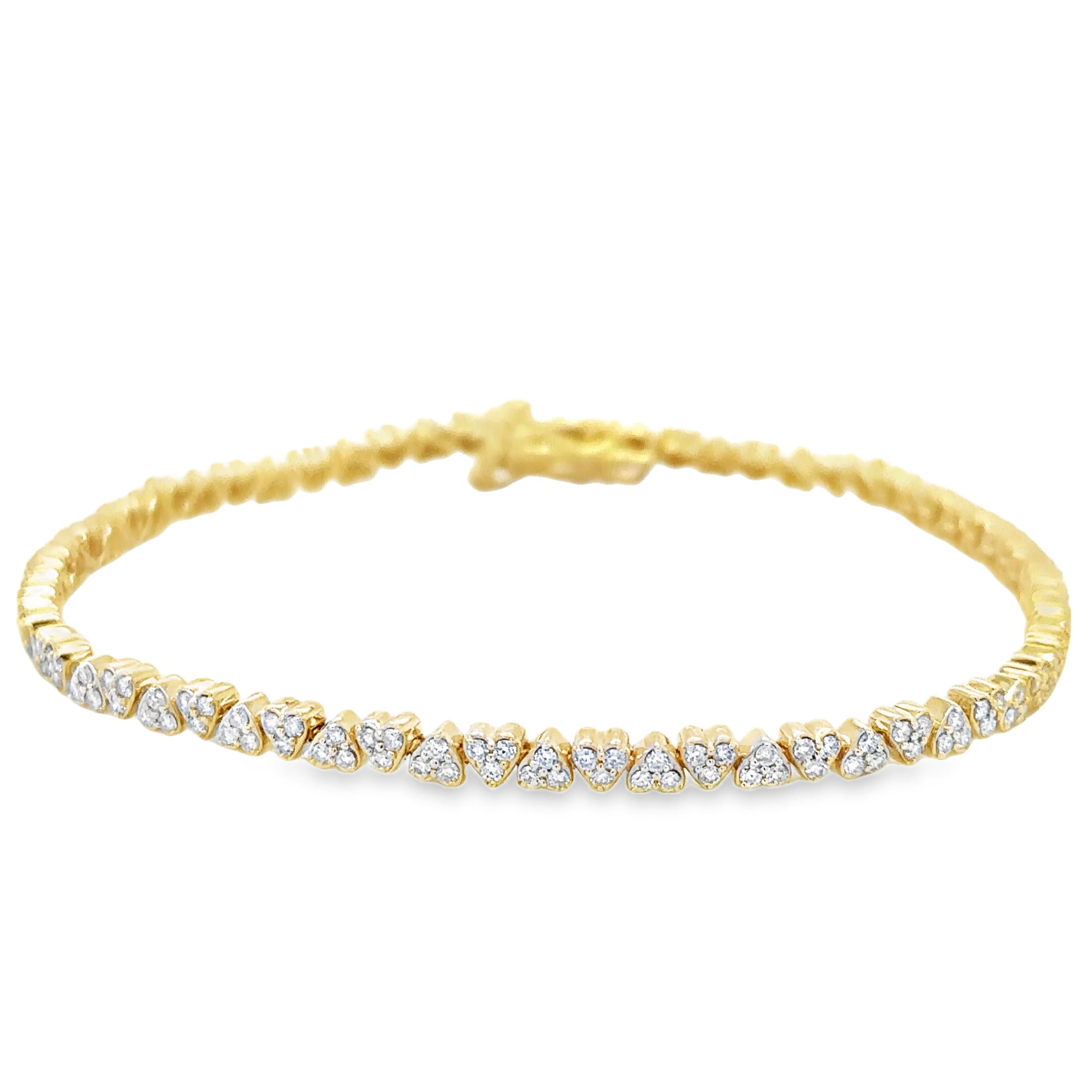 14K Yellow Gold Diamonds Heart Tennis Bracelet 1.33 TCW