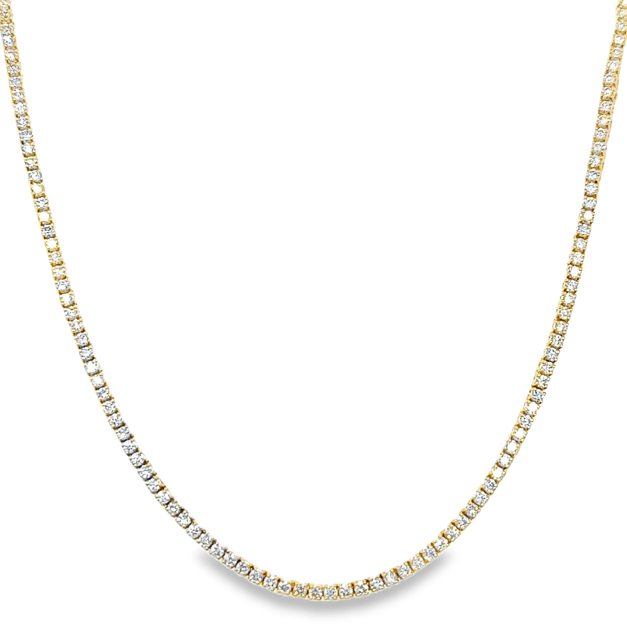 14K Yellow Gold Diamond 4 Prong Tennis Necklace 3.50 TCW