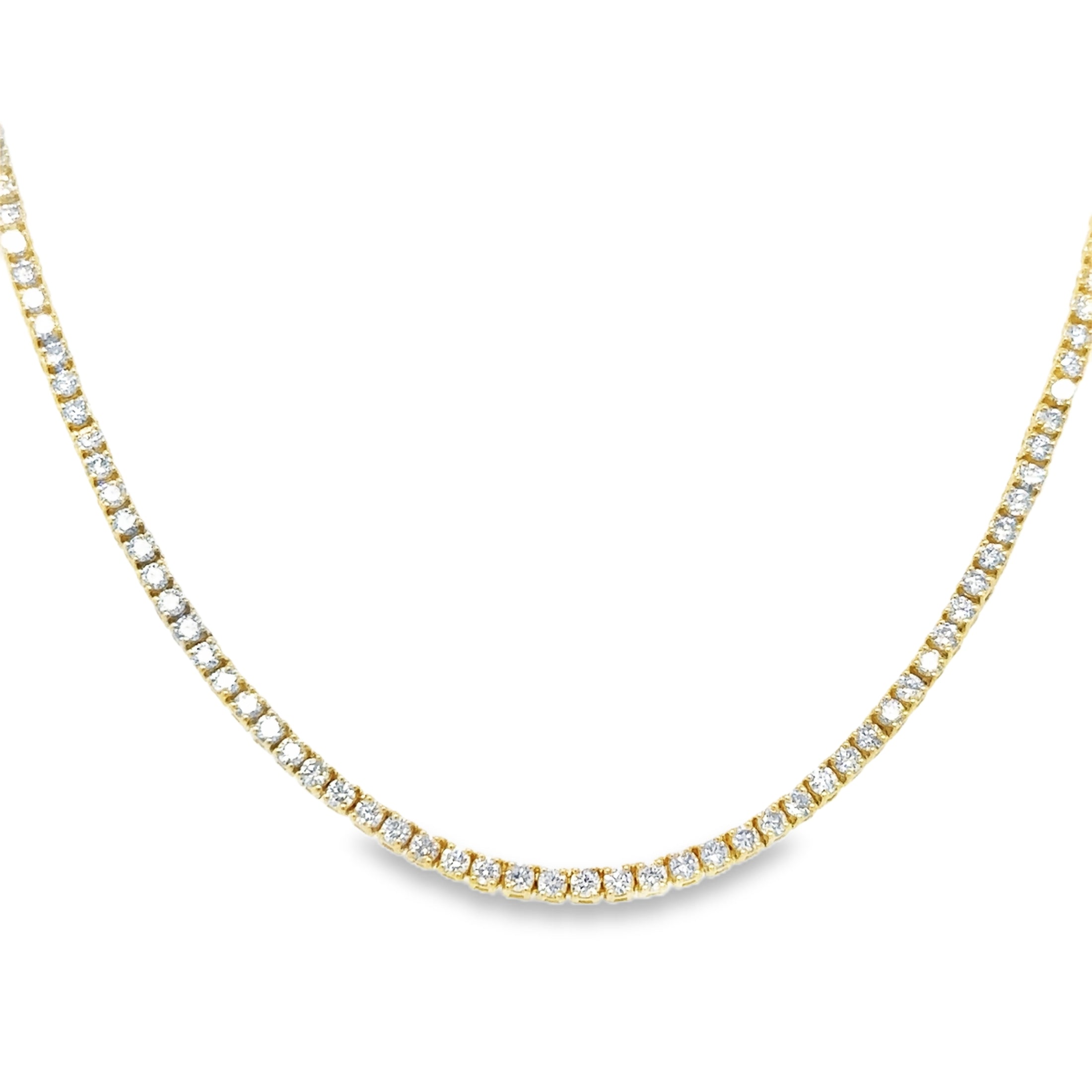14K Yellow Gold Diamond 4 Prong Tennis Necklace 3.50 TCW