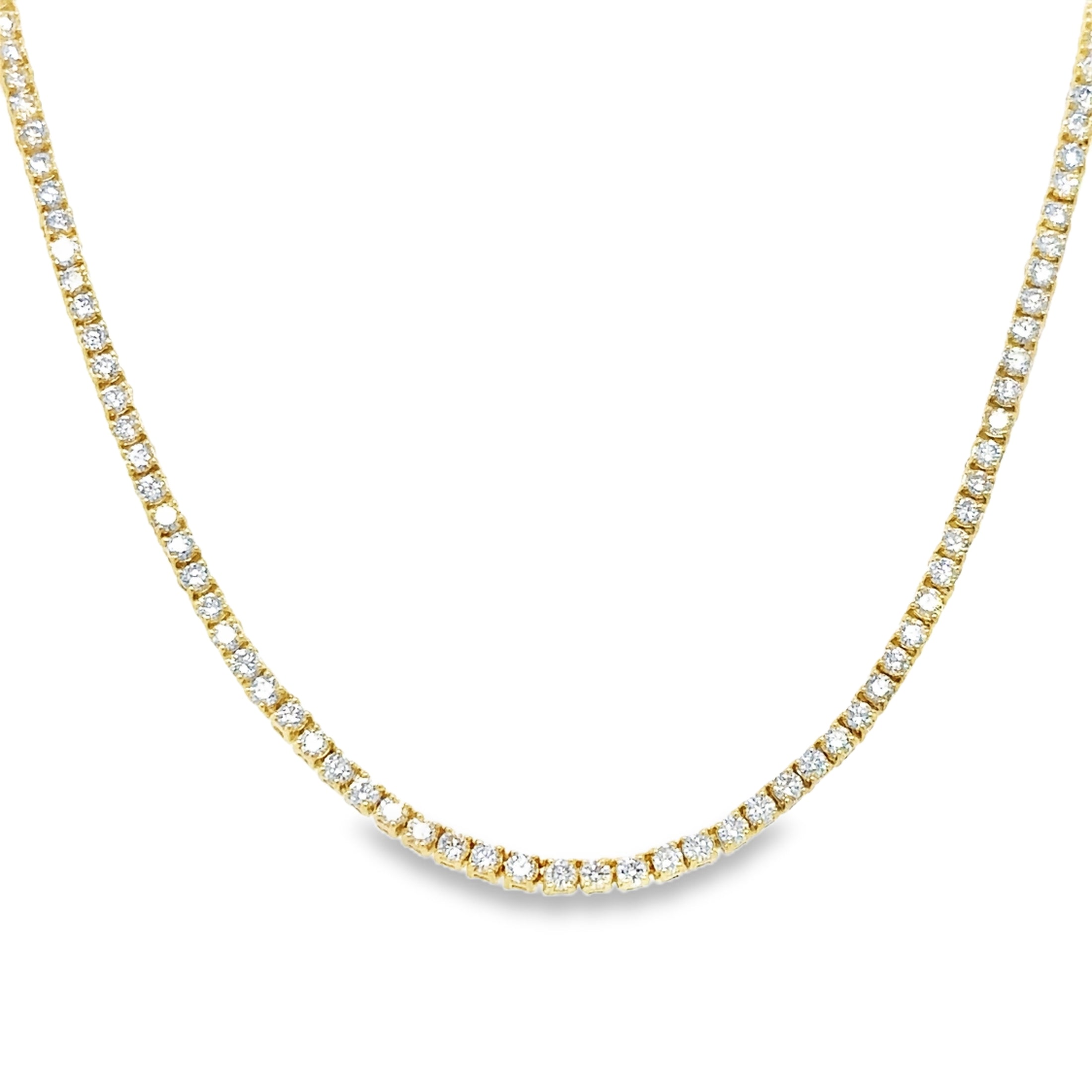 14K Yellow Gold Diamond 4 Prong Tennis Necklace 5.00 TCW