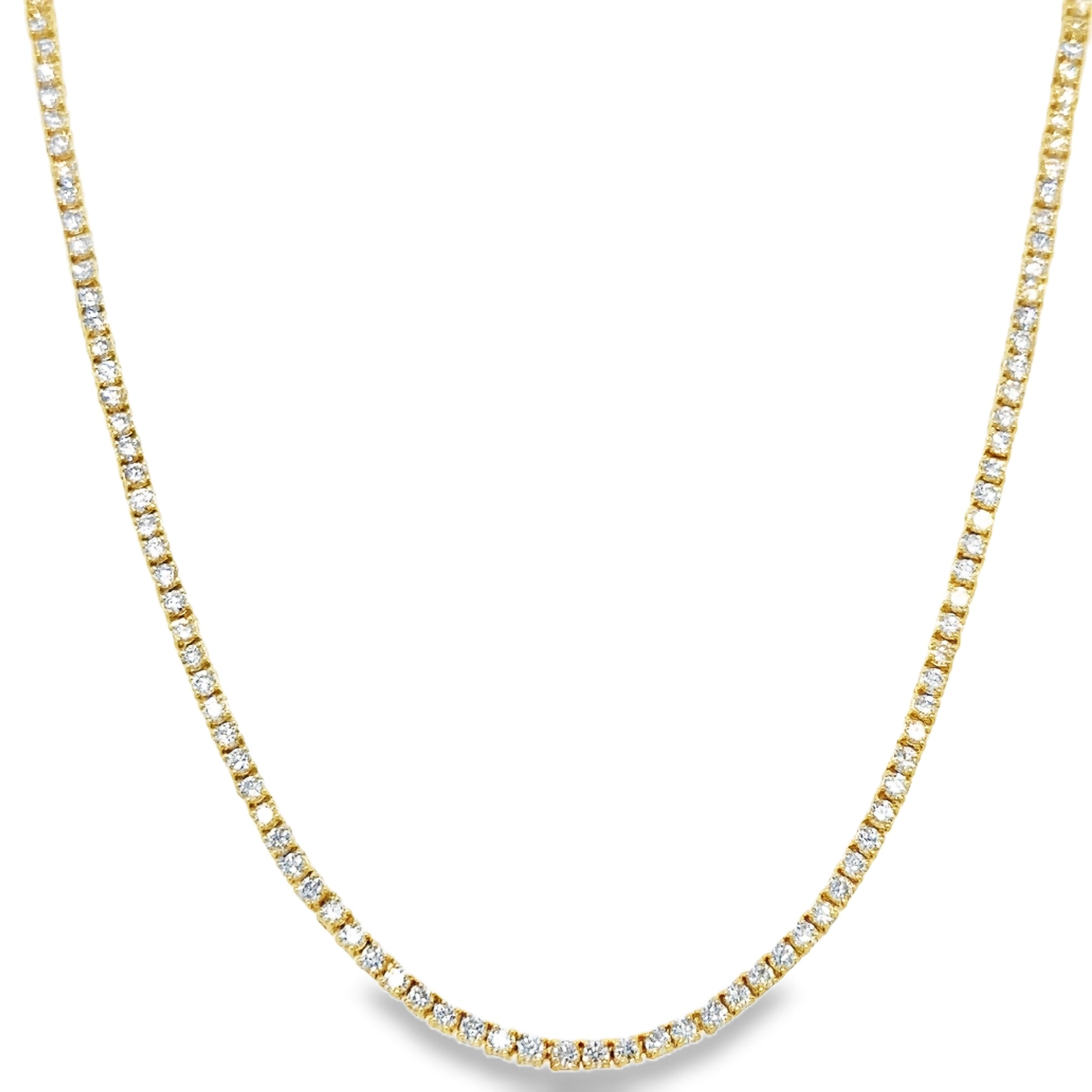 14K Yellow Gold Diamond 4 Prong Tennis Necklace 5.00 TCW