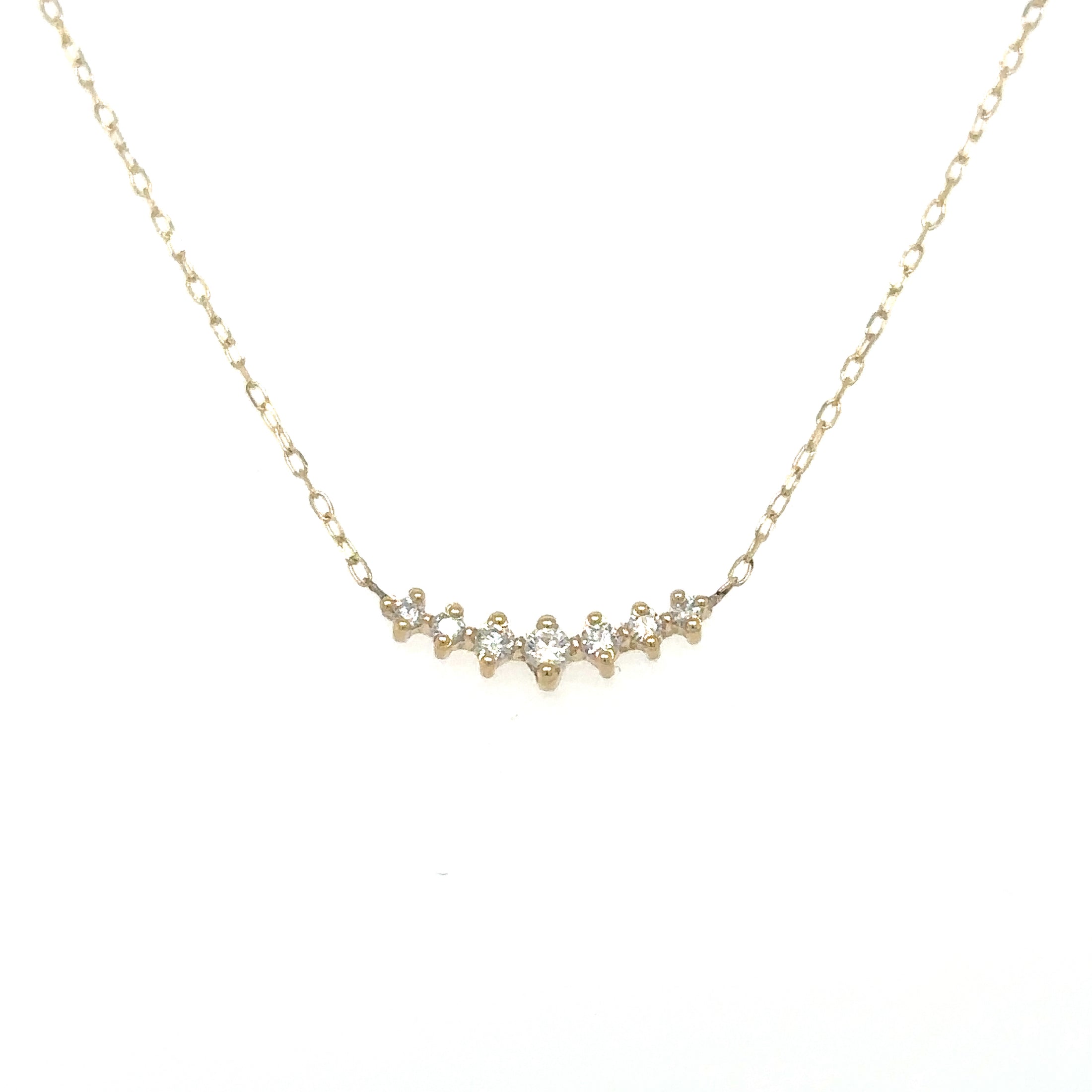 14K Yellow Gold Curved Bar Diamond Necklace 0.12 TCW