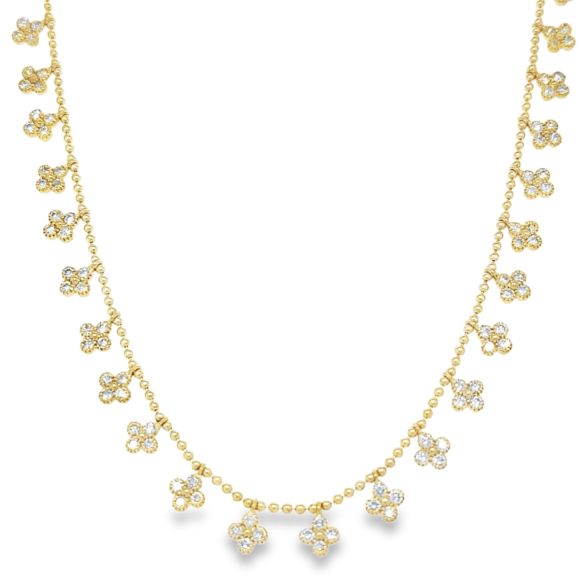 14K Yellow Gold Diamond Clover Dangling Necklace 3.25 TCW