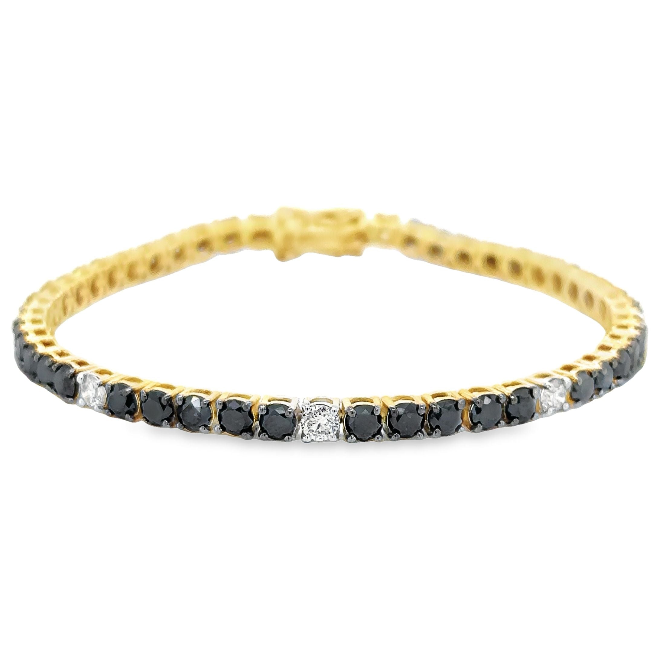 14K Yellow Gold Black & White Diamond Tennis Bracelet 1.12 TCW