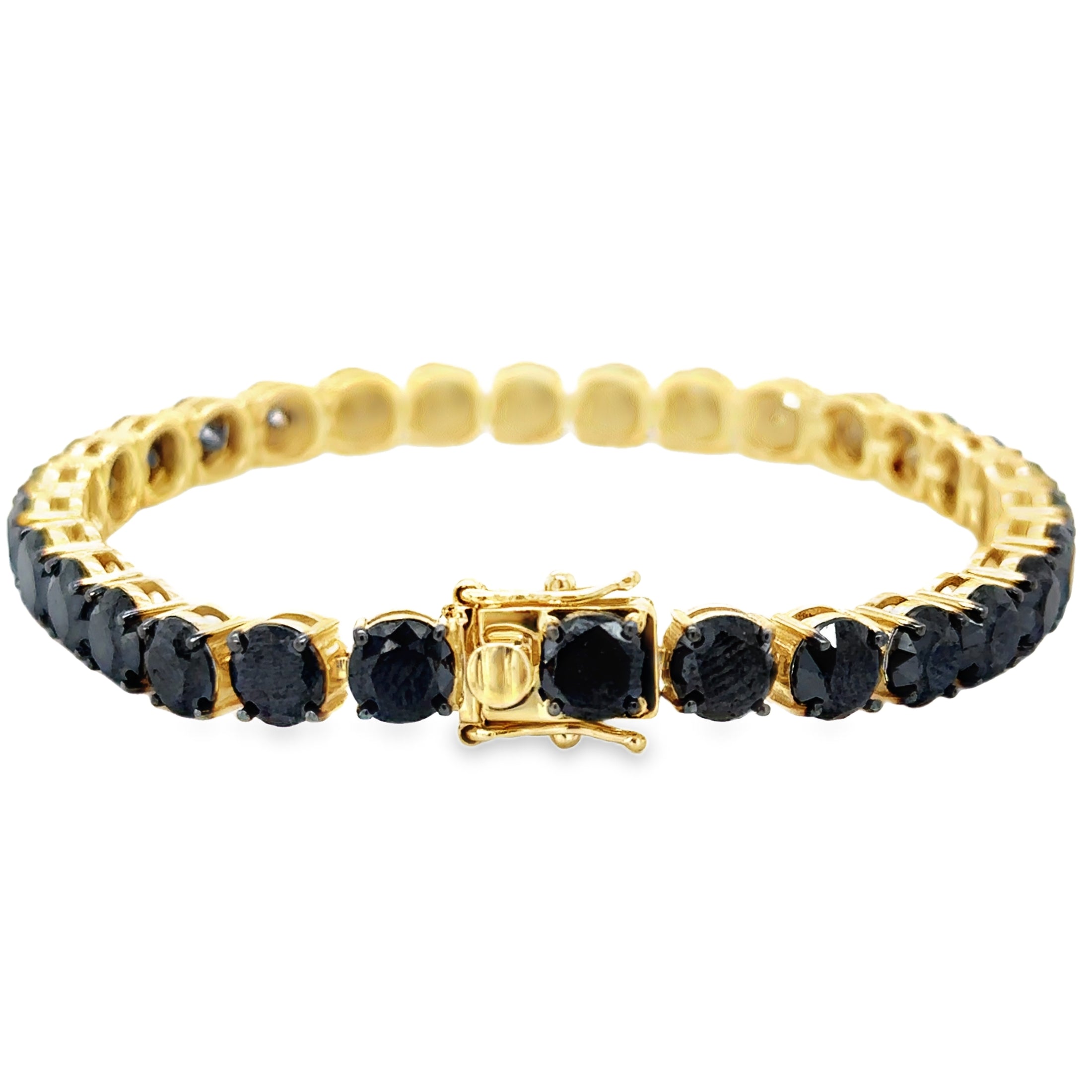 14K Yellow Gold Black Diamond Tennis Bracelet 25.50 TCW