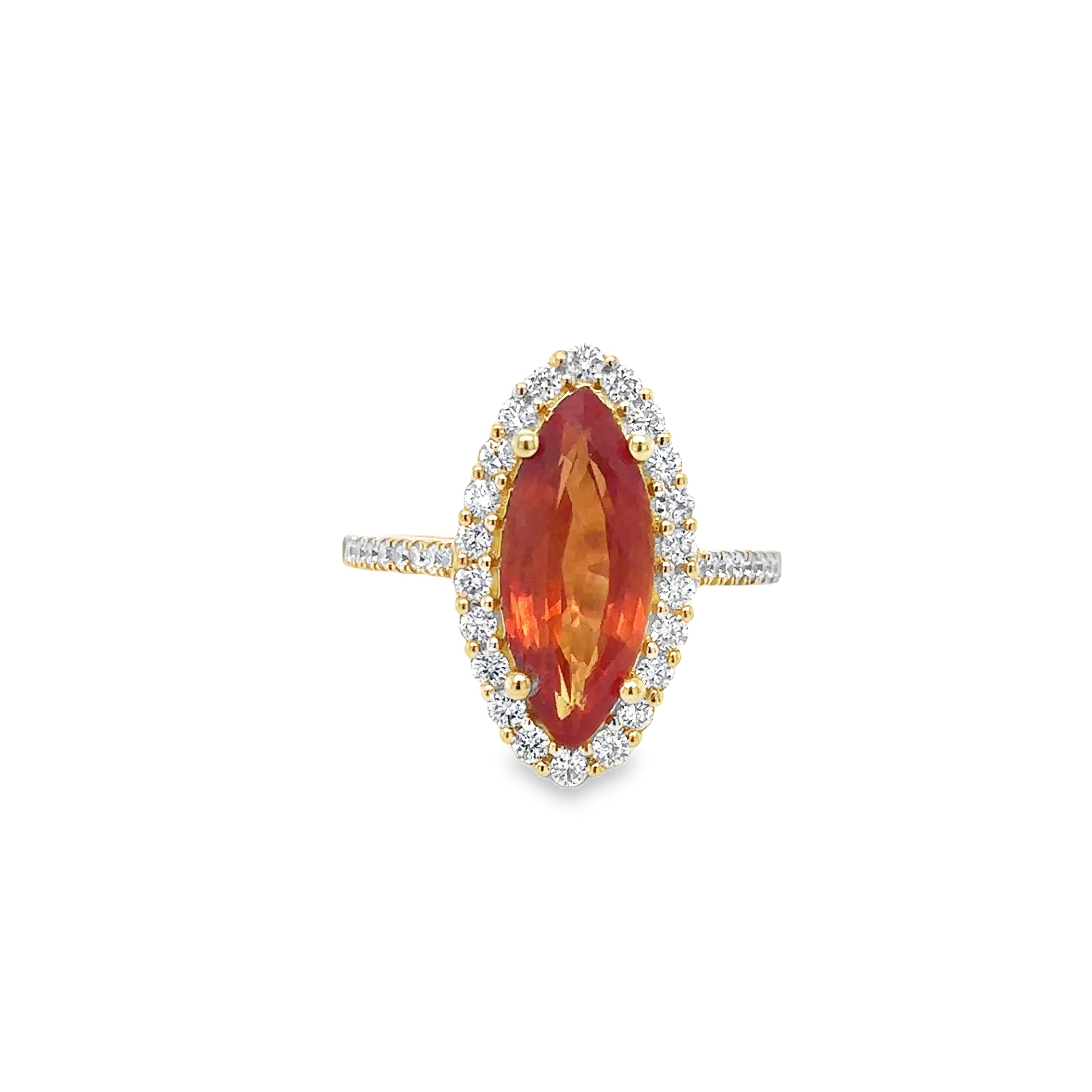 14K Yellow Gold Orange Sapphire & Diamonds Ring 4.23 TCW