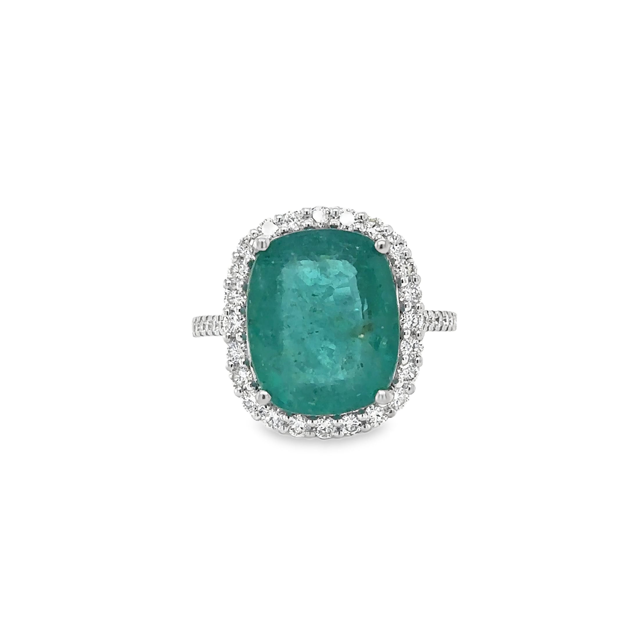 14K White Gold Emerald & Diamonds Ring 7.36 TCW