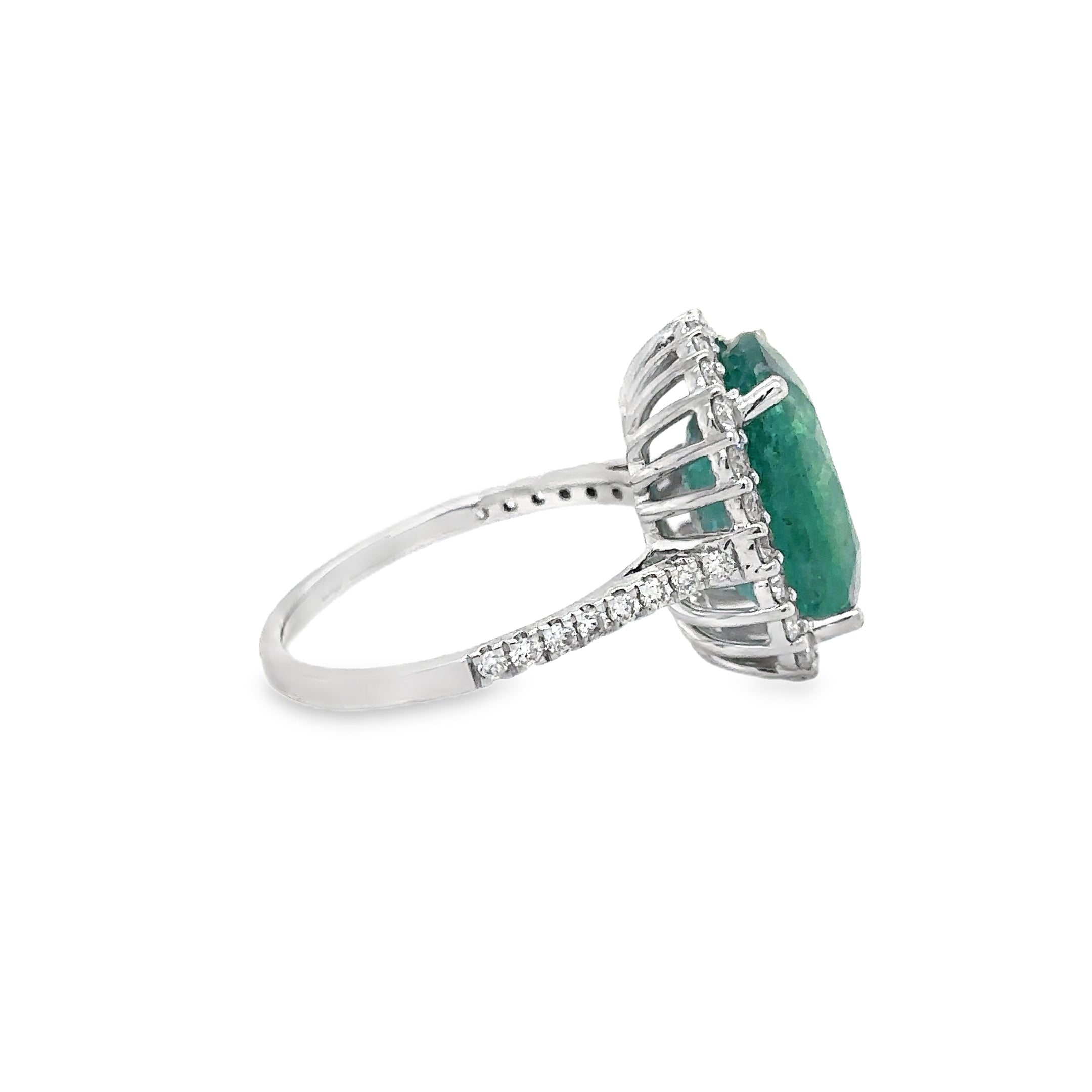 14K White Gold Emerald & Diamonds Ring 7.36 TCW