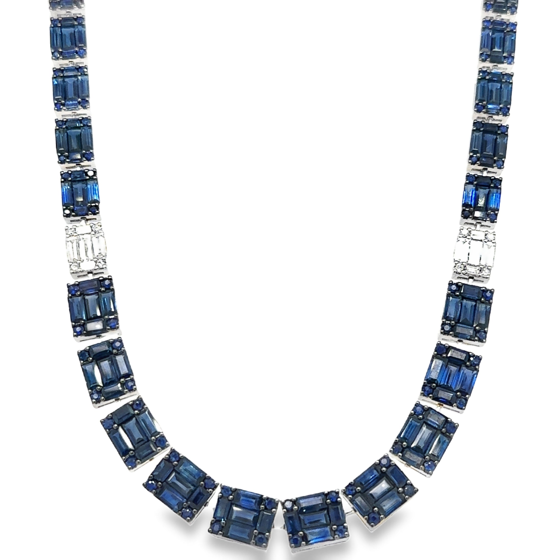 18K White Gold Sapphire & Diamond Necklace 34.55 TCW