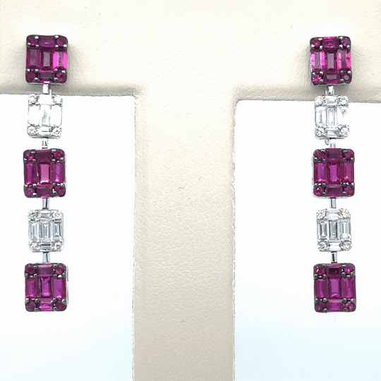 18K White Gold Ruby & Diamond Earring 3.59 TCW