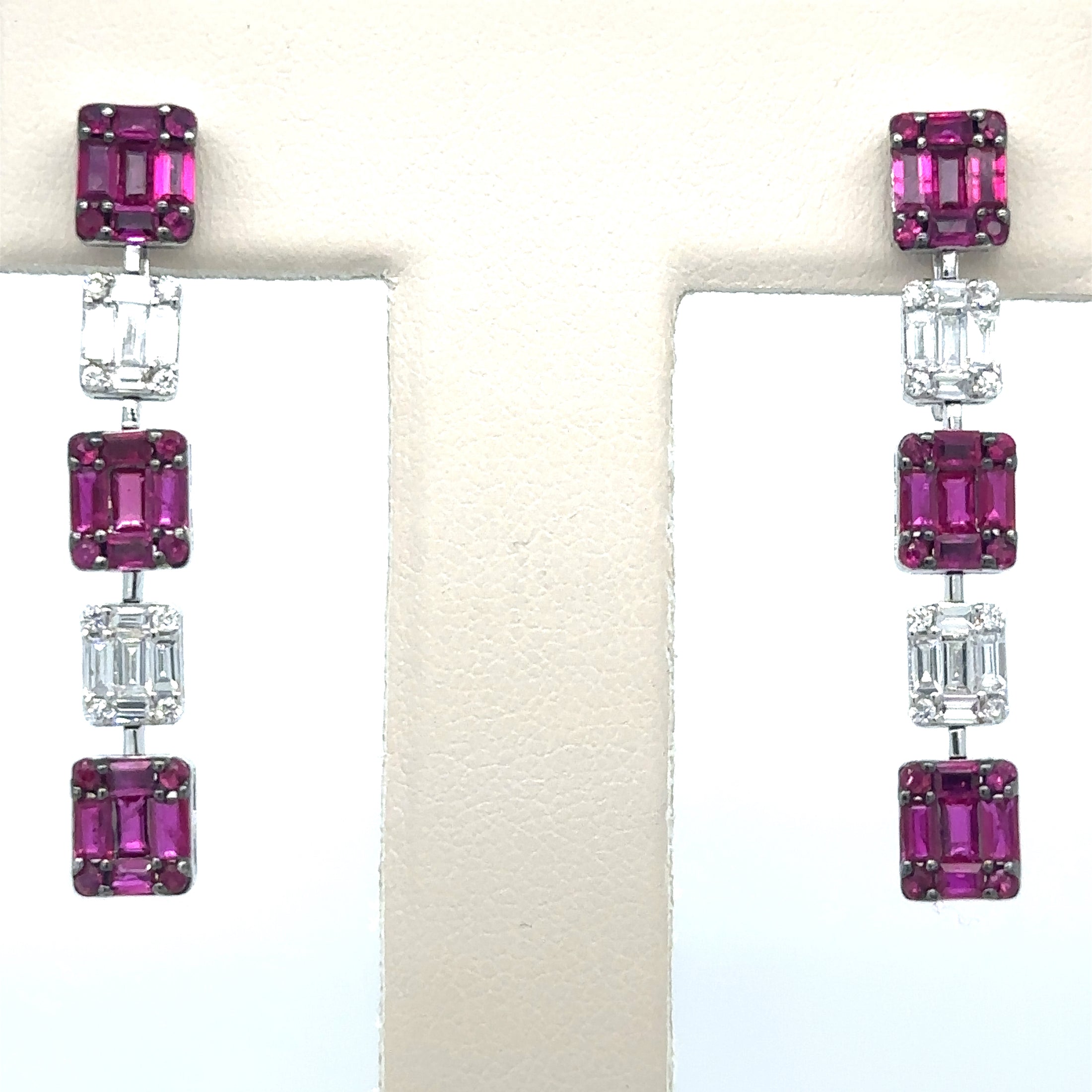 18K White Gold Ruby & Diamond Earring 3.59 TCW