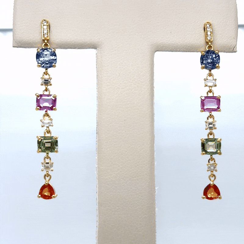 18K Yellow Gold Multi Sapphire & Diamond Earring 4.23 TCW