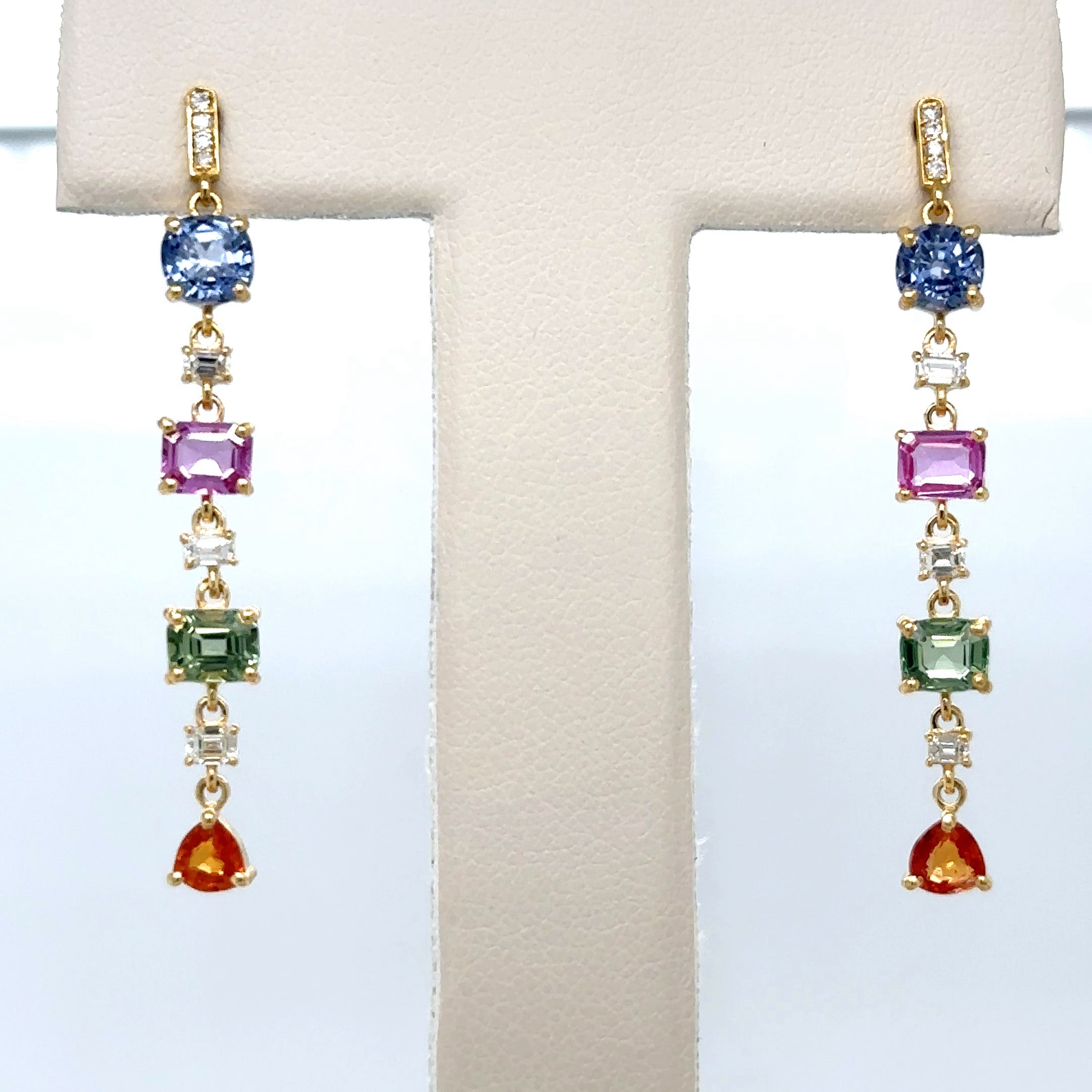 18K Yellow Gold Multi Sapphire & Diamond Earring 4.23 TCW