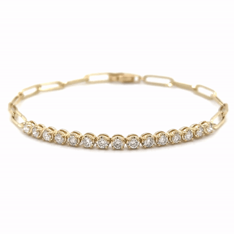 14K Yellow Gold Diamond Tennis Bracelet With Paperclip 0.55 TCW
