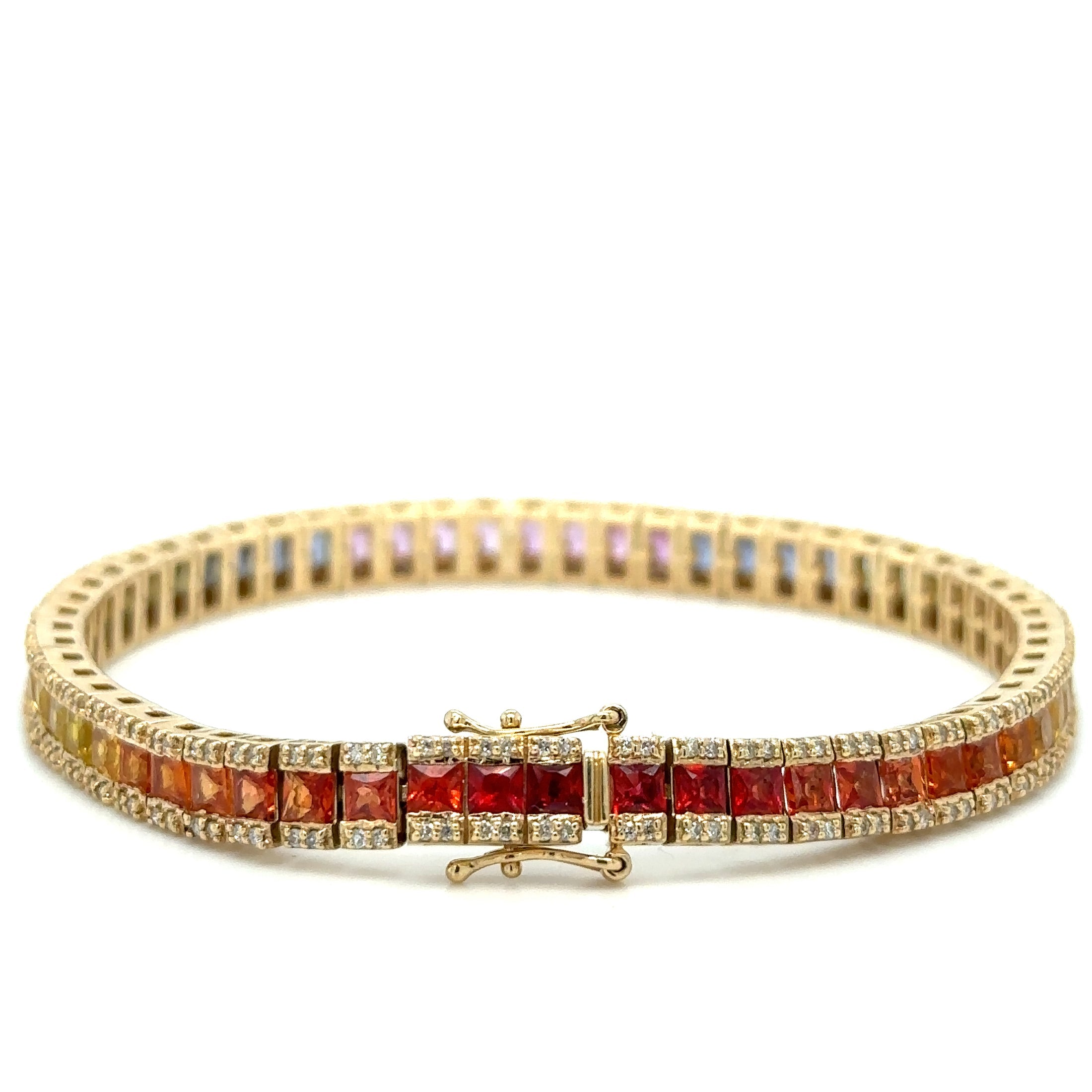 14K Yellow Gold Multi Sapphire & Diamonds Bracelet 9.28 TCW