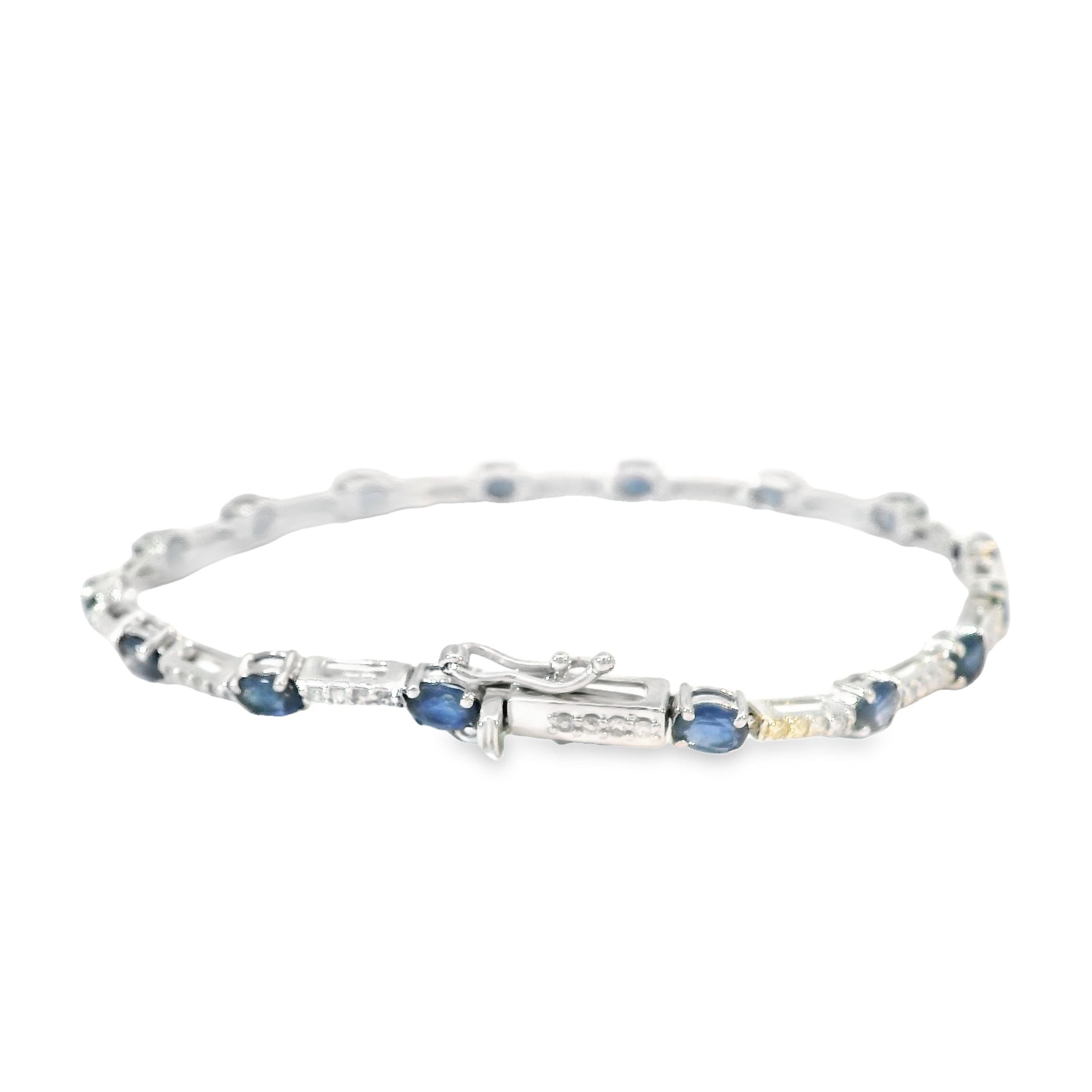 14K White Gold Blue Sapphire & Diamonds Bracelet 4.17 TCW