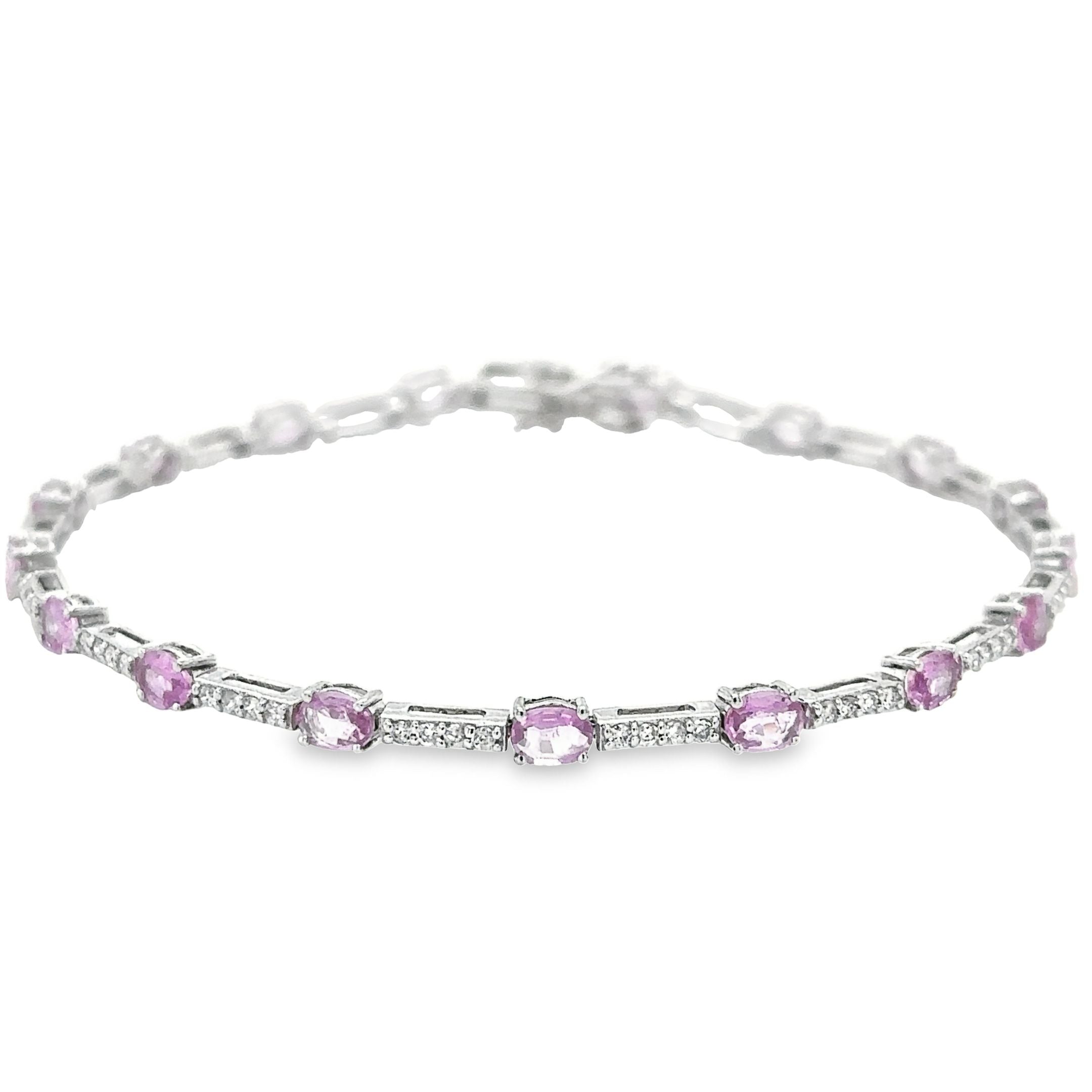 14K White Gold Pink Sapphire & Diamonds Bracelet 3.49 TCW
