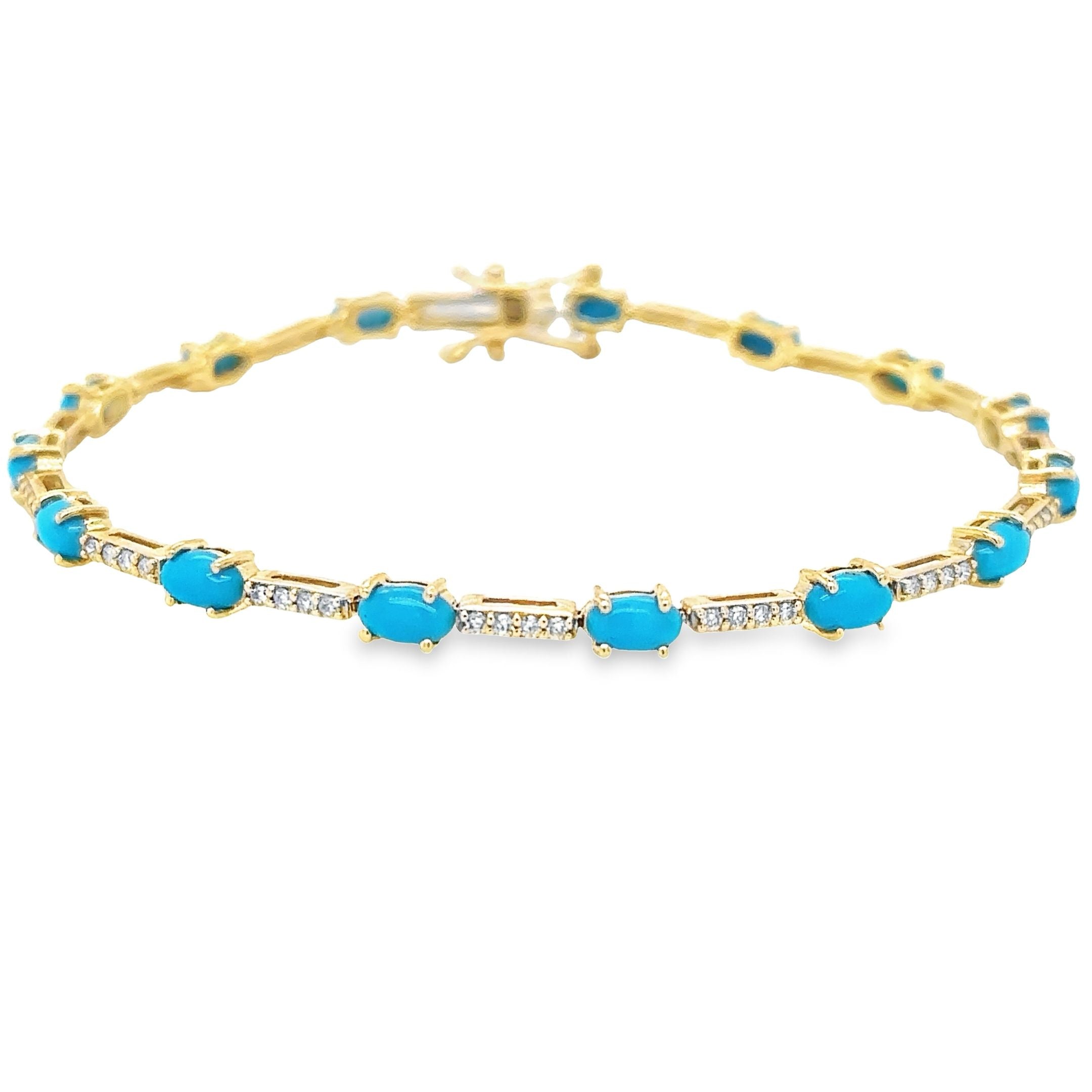 14K Yellow Gold Turquoise & Diamonds Bracelet 3.28 TCW