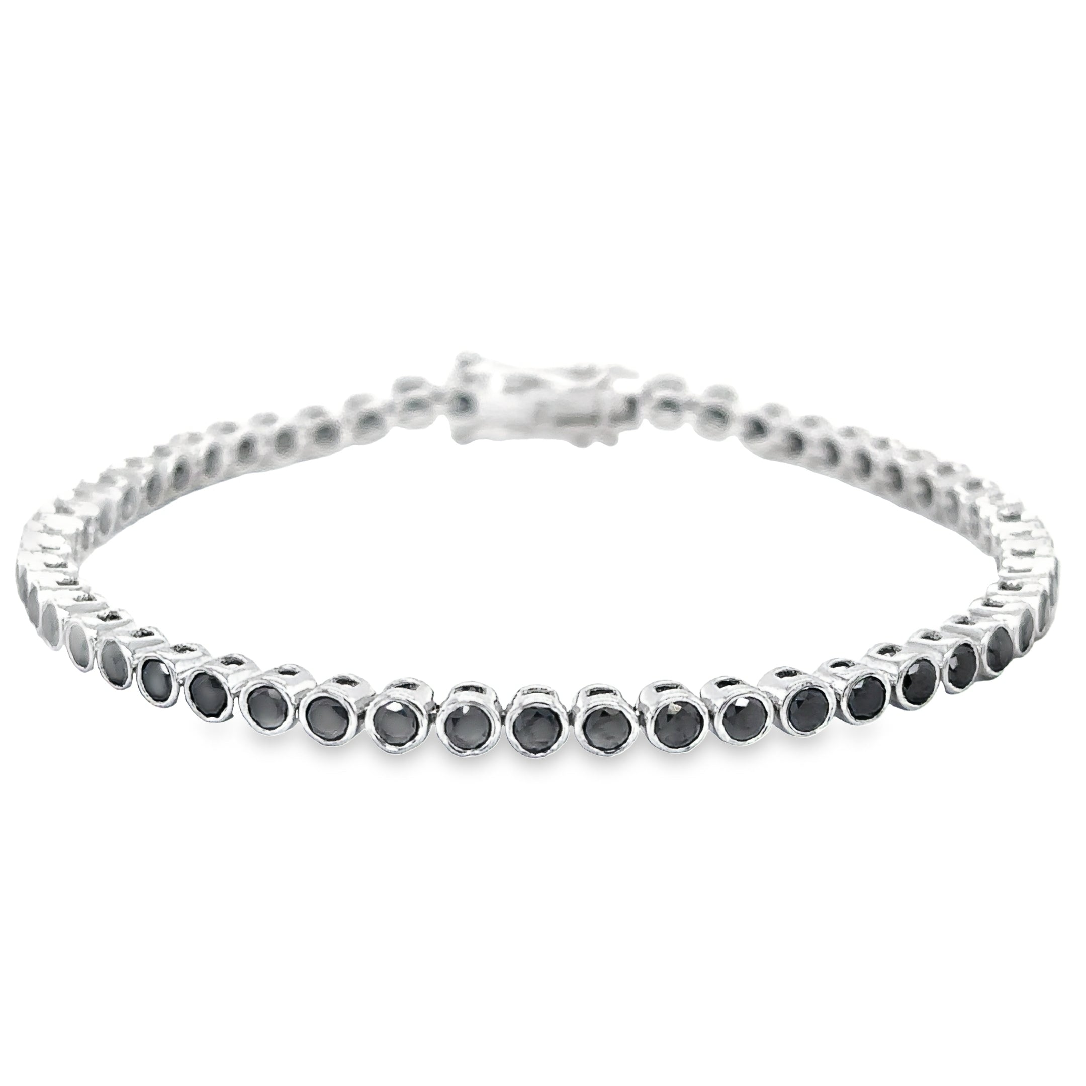 14K White Gold Black Diamond Bezel Tennis Bracelet 3.45 TCW