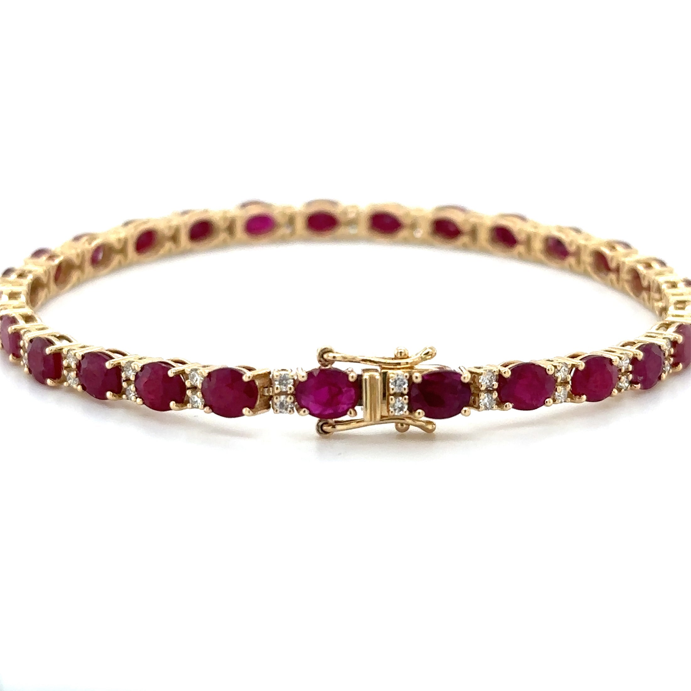 14K Yellow Gold Ruby & Diamonds Bracelet 10.90 TCW
