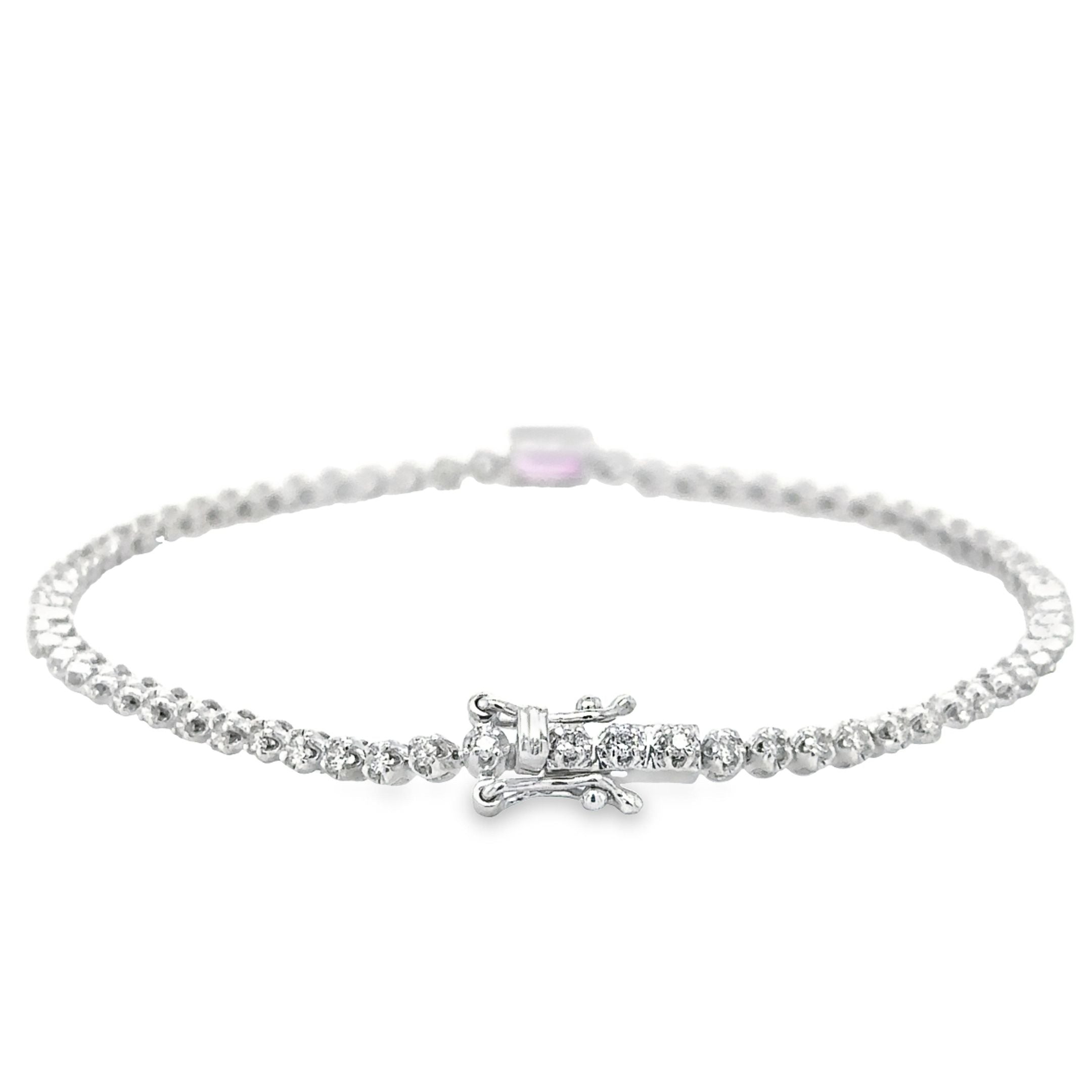 14K White Gold Pink Sapphire Oct With Diamond Tennis Bracelet 1.47 TCW