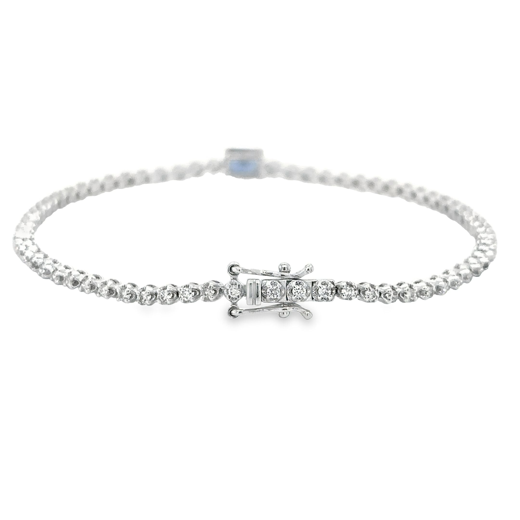 14K White Gold Sapphire Oct & Diamond Tennis Bracelet 1.26 TCW