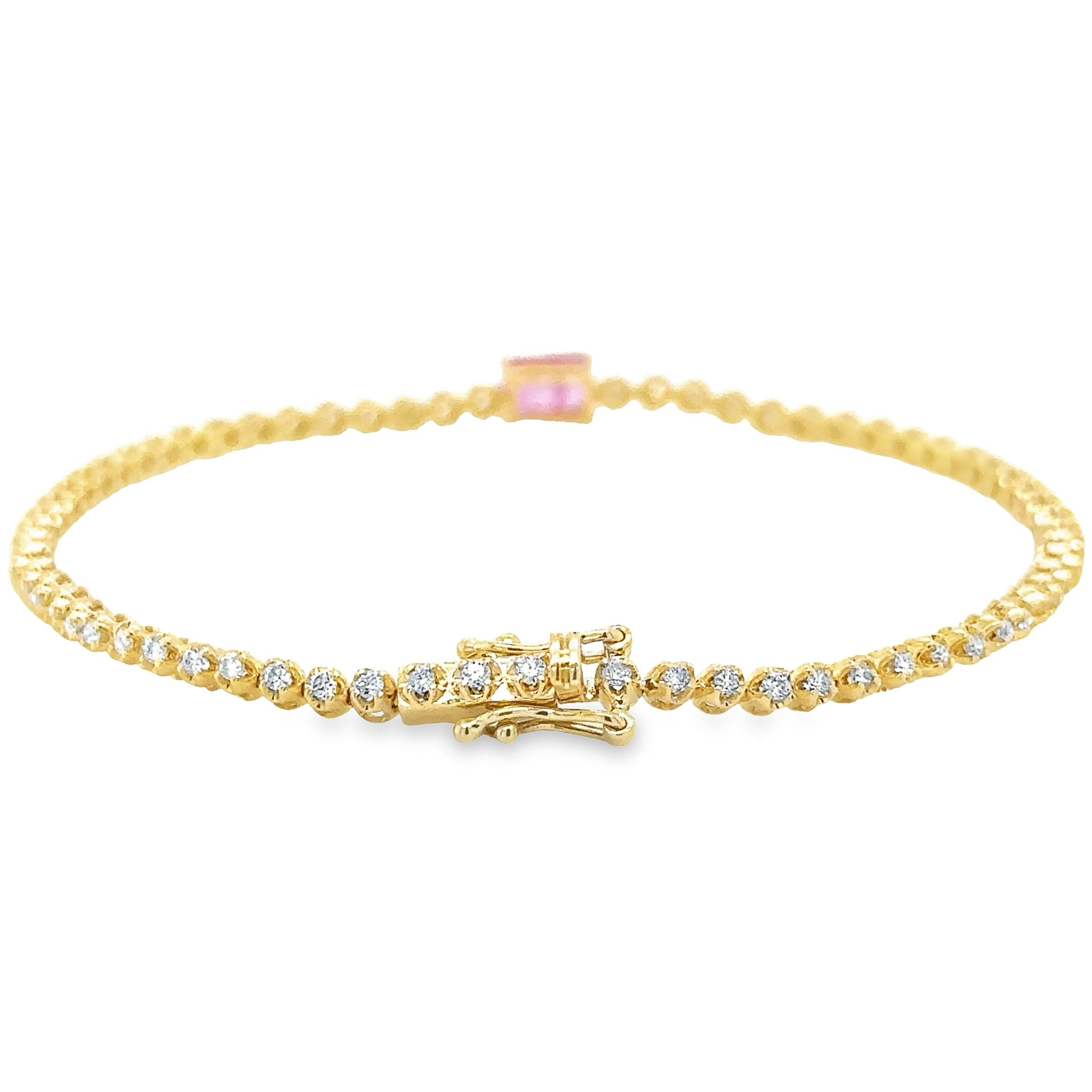 14K Yellow Gold Pink Sapphire Oct With Diamond Tennis Bracelet 1.42 TCW