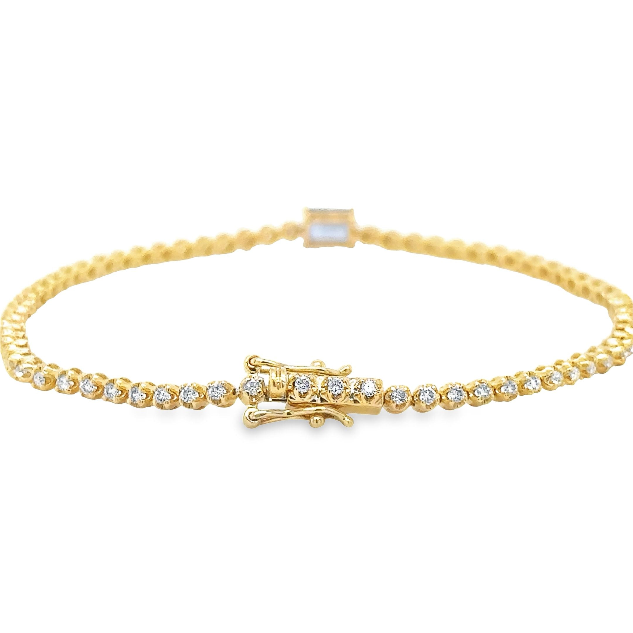 14K Yellow Gold Sapphire Oct & Diamond Tennis Bracelet 1.36 TCW