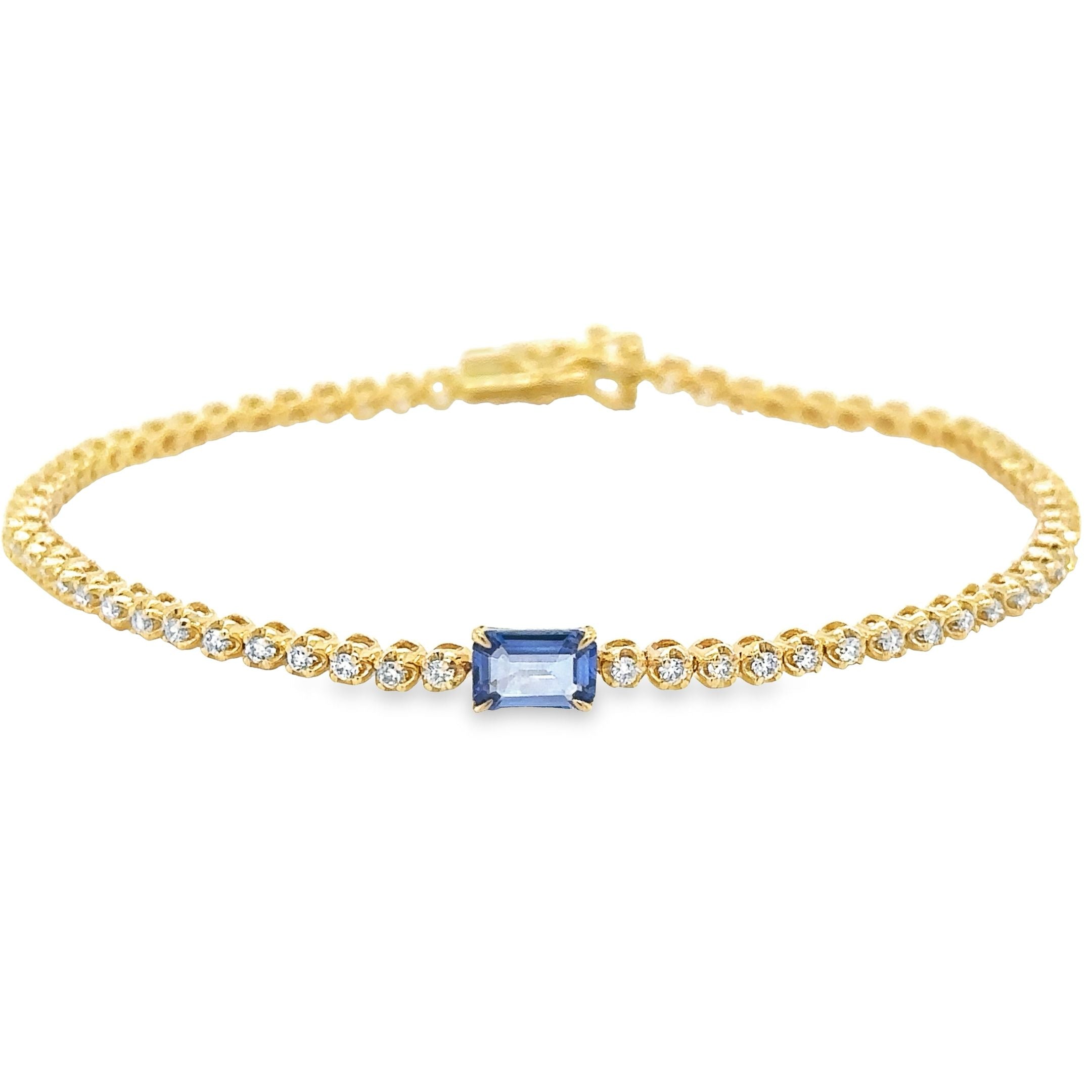14K Yellow Gold Sapphire Oct & Diamond Tennis Bracelet 1.36 TCW