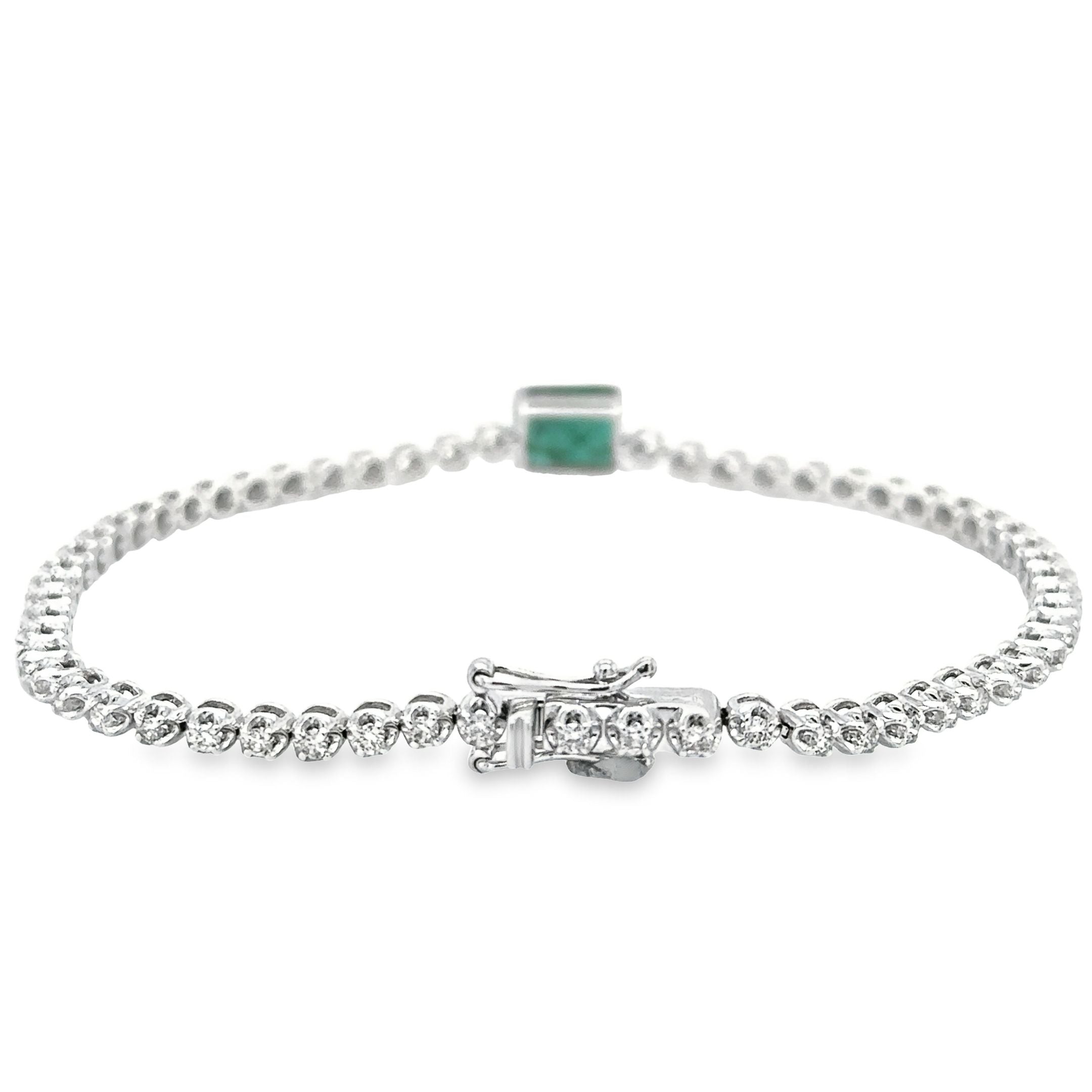 14K White Gold Emerald Oct With Diamond Tennis Bracelet 2.39 TCW