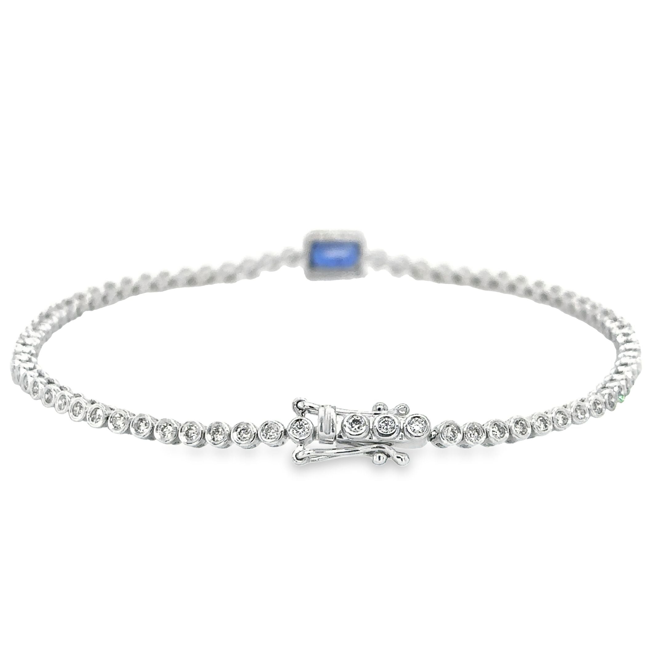 14K White Gold Sapphire Oct With Diamond Tennis Bracelet 1.43 TCW