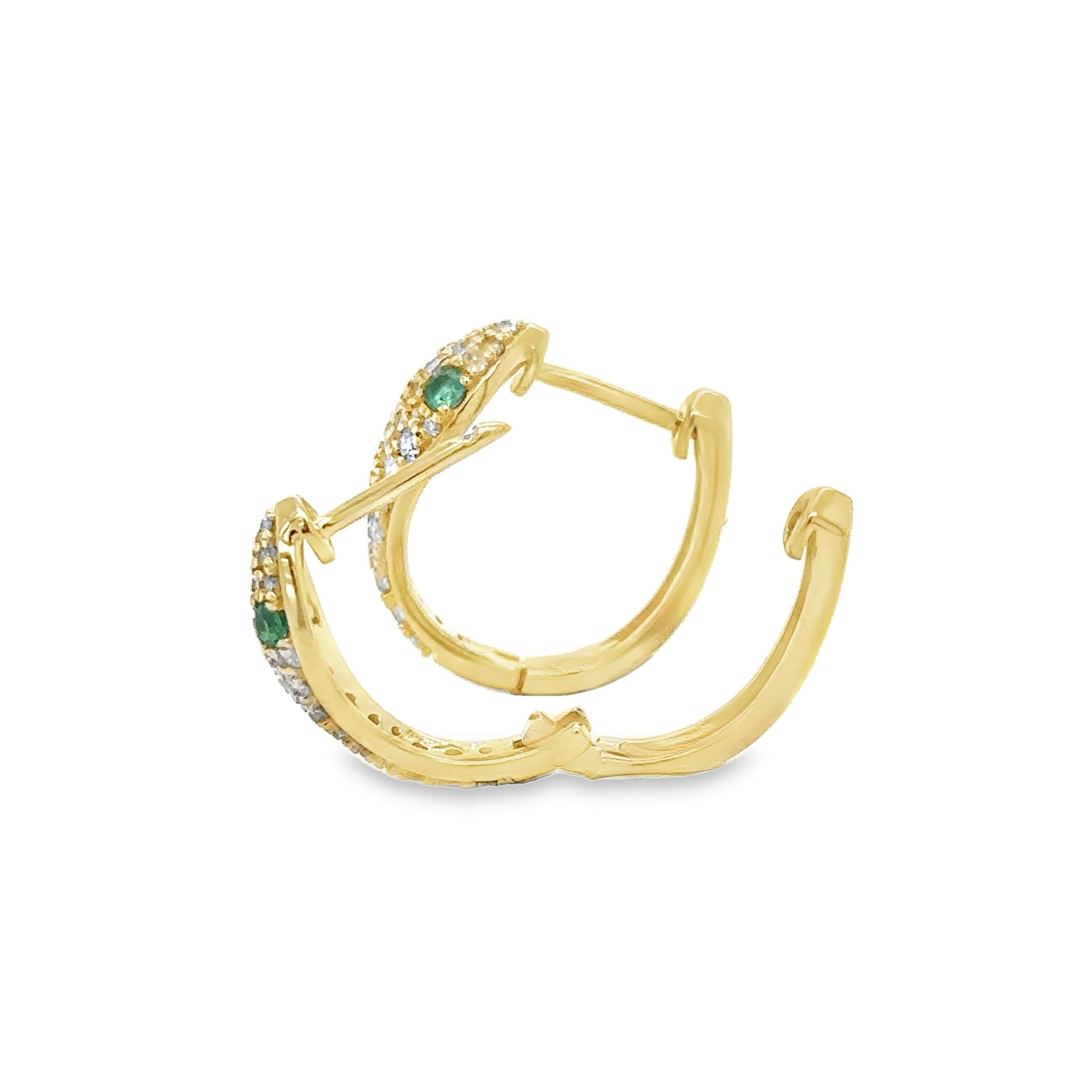 14K Yellow Gold Emerald & Diamonds Snake Huggies 0.58 TCW