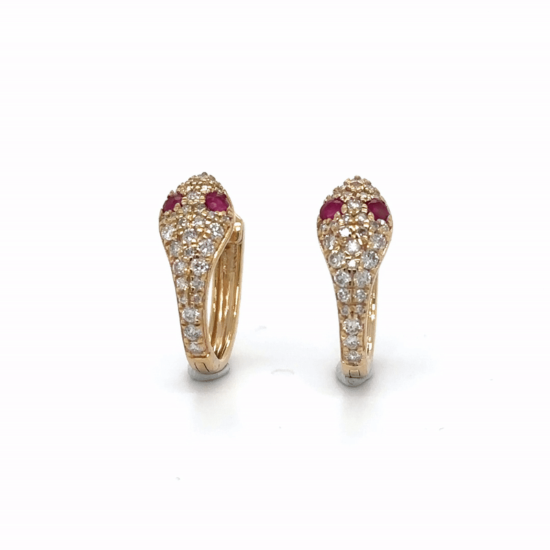 14K Yellow Gold Ruby & Diamonds Snake Huggies 0.63 TCW