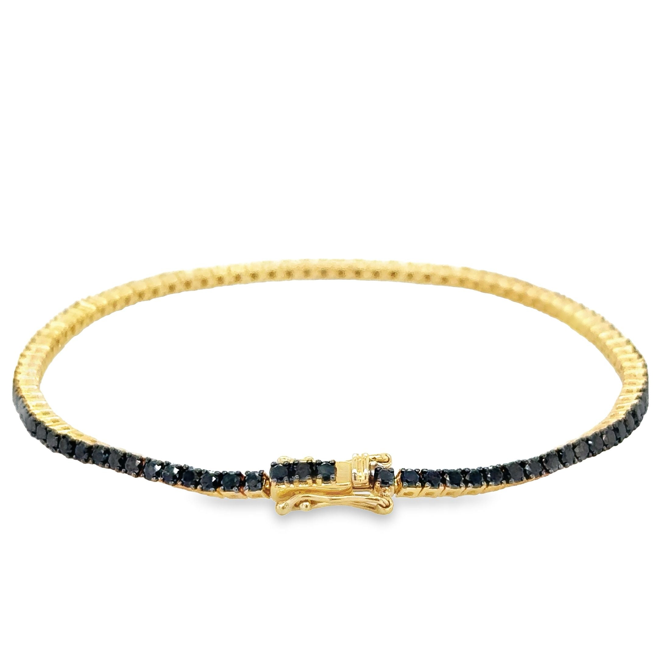 14K Yellow Gold Black Diamond Tennis Bracelet 2.58 TCW